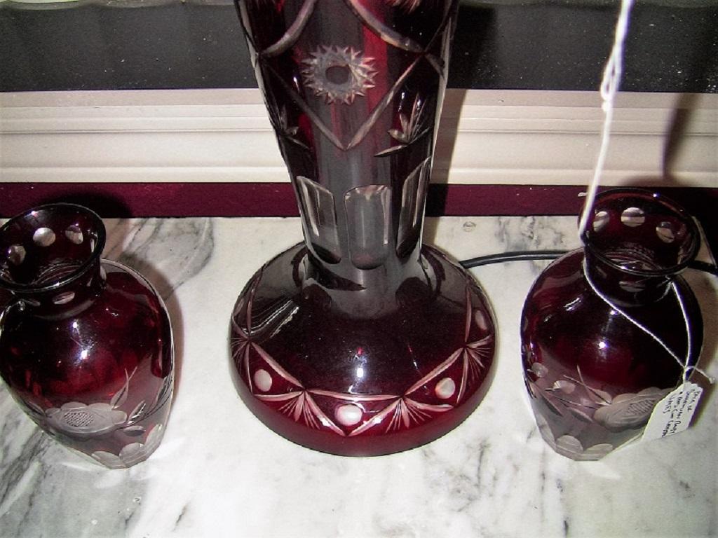 20th Century Bohemian Ruby Red Cut to Clear Crystal Table Lamp