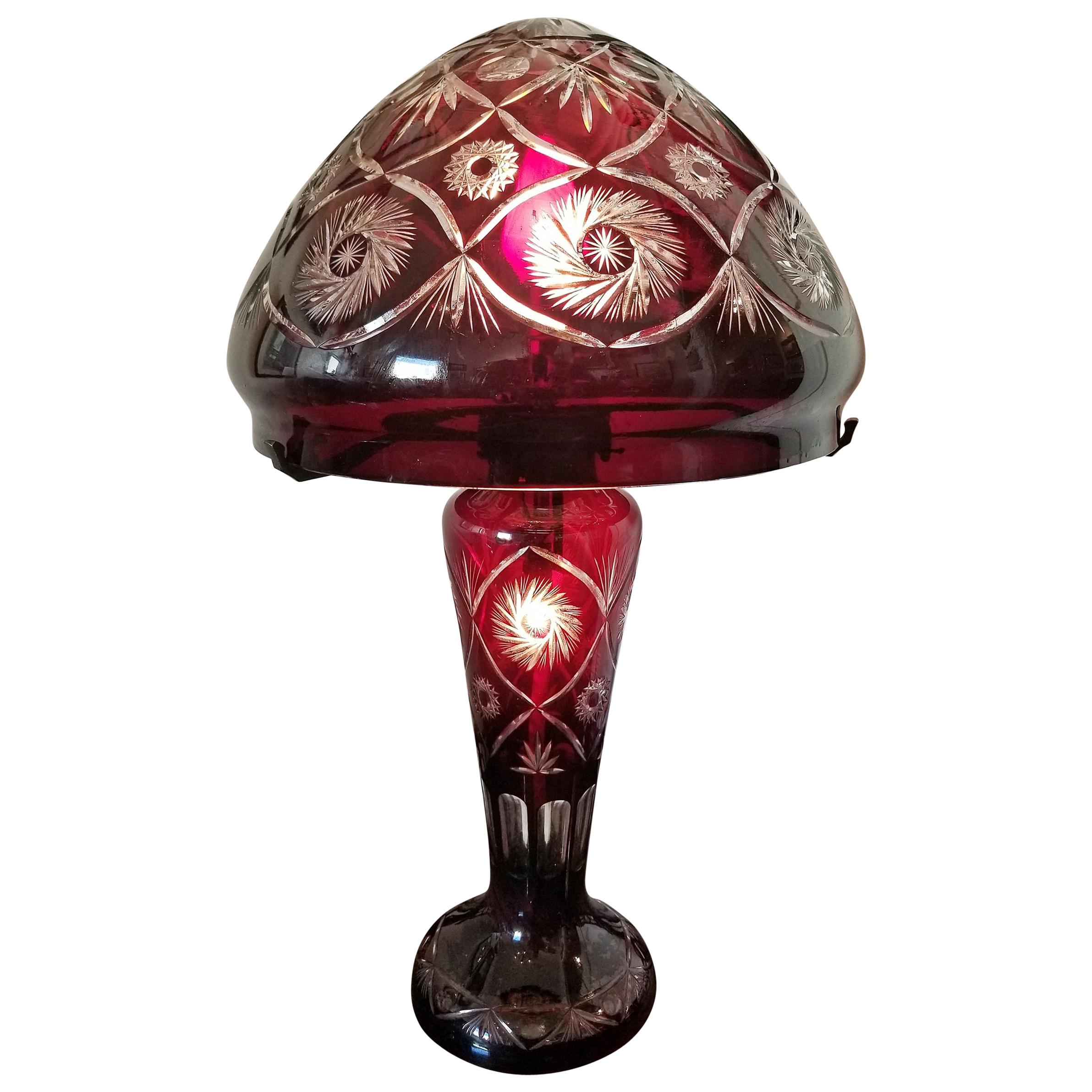 Bohemian Ruby Red Cut to Clear Crystal Table Lamp