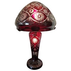 Vintage Bohemian Ruby Red Cut to Clear Crystal Table Lamp