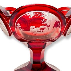 Bohemian Ruby-Stained Crystal Bowl with Engravings, Karl Pfohl, 19th Century