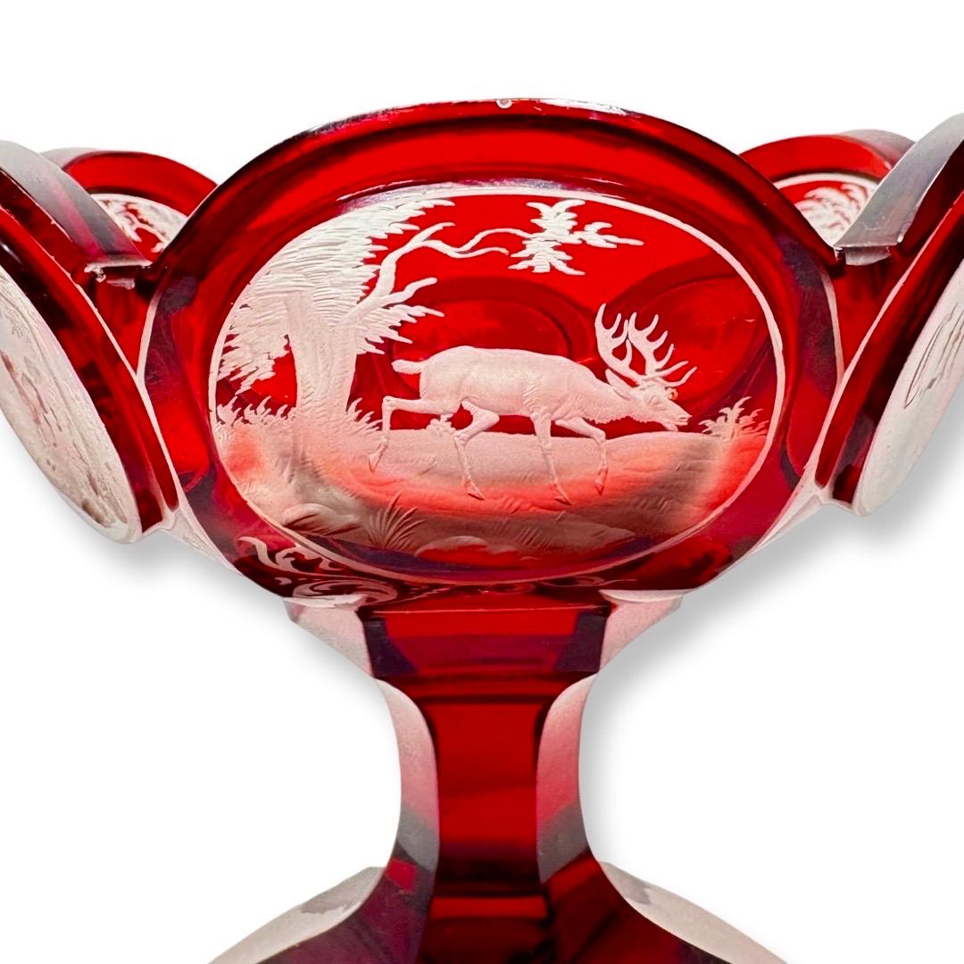 Bohemian Ruby-Stained Crystal Bowl with Engravings, Karl Pfohl, 19th Century For Sale 1