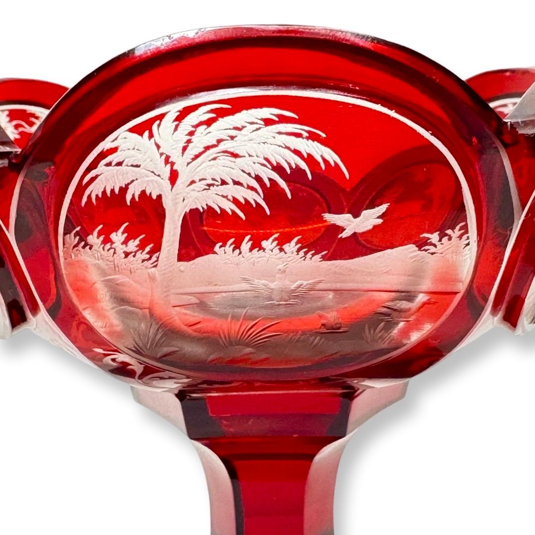 Bohemian Ruby-Stained Crystal Bowl with Engravings, Karl Pfohl, 19th Century For Sale 2