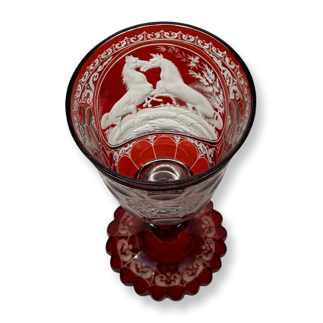 Bohemian Ruby-Stained Goblet with Engraved Horses, Karl Pfohl, 1850-1860 For Sale 7