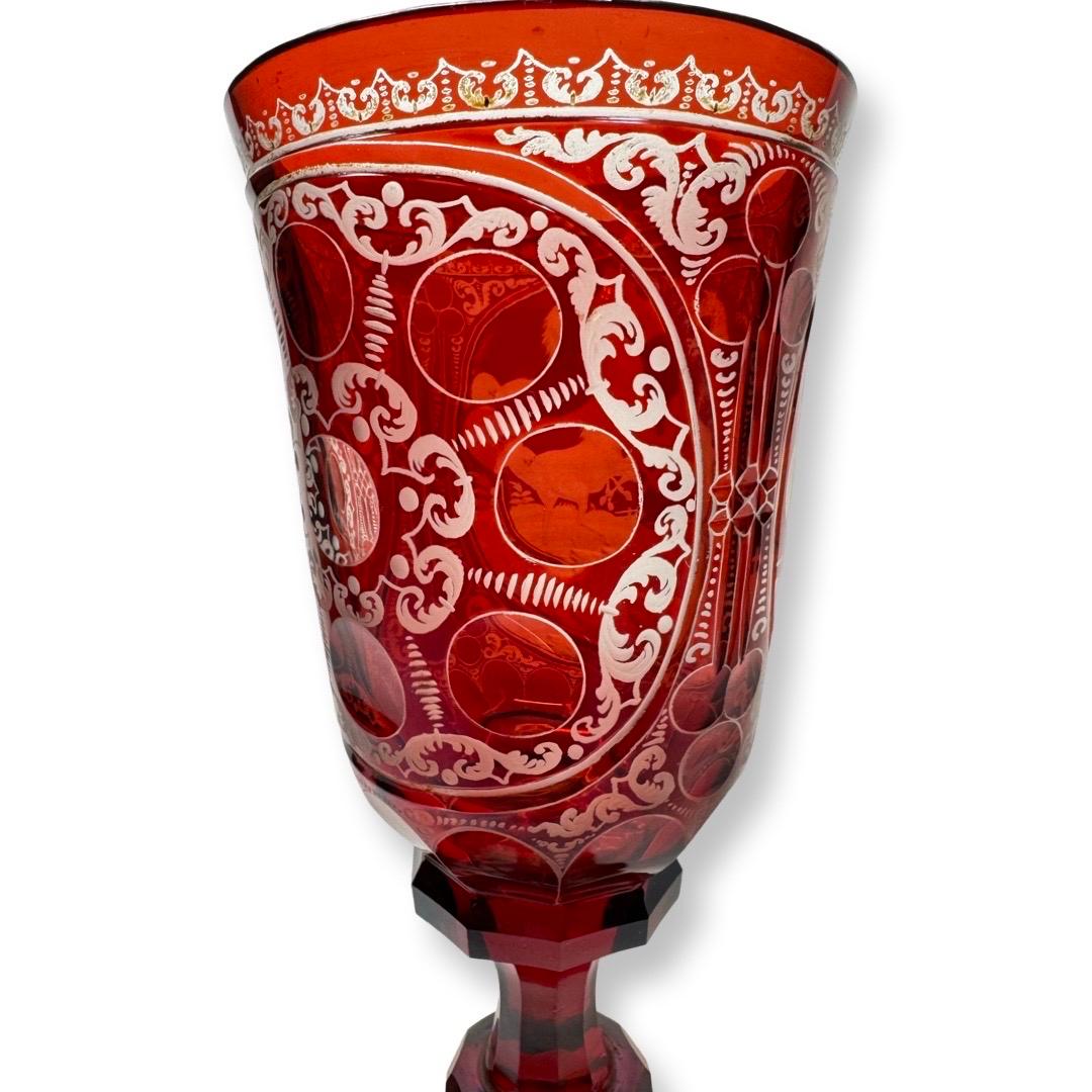 Bohemian Ruby-Stained Goblet with Engraved Horses, Karl Pfohl, 1850-1860 For Sale 1