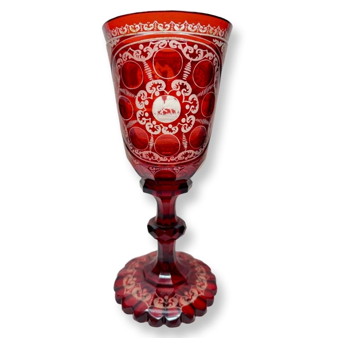 Bohemian Ruby-Stained Goblet with Engraved Horses, Karl Pfohl, 1850-1860 For Sale 2