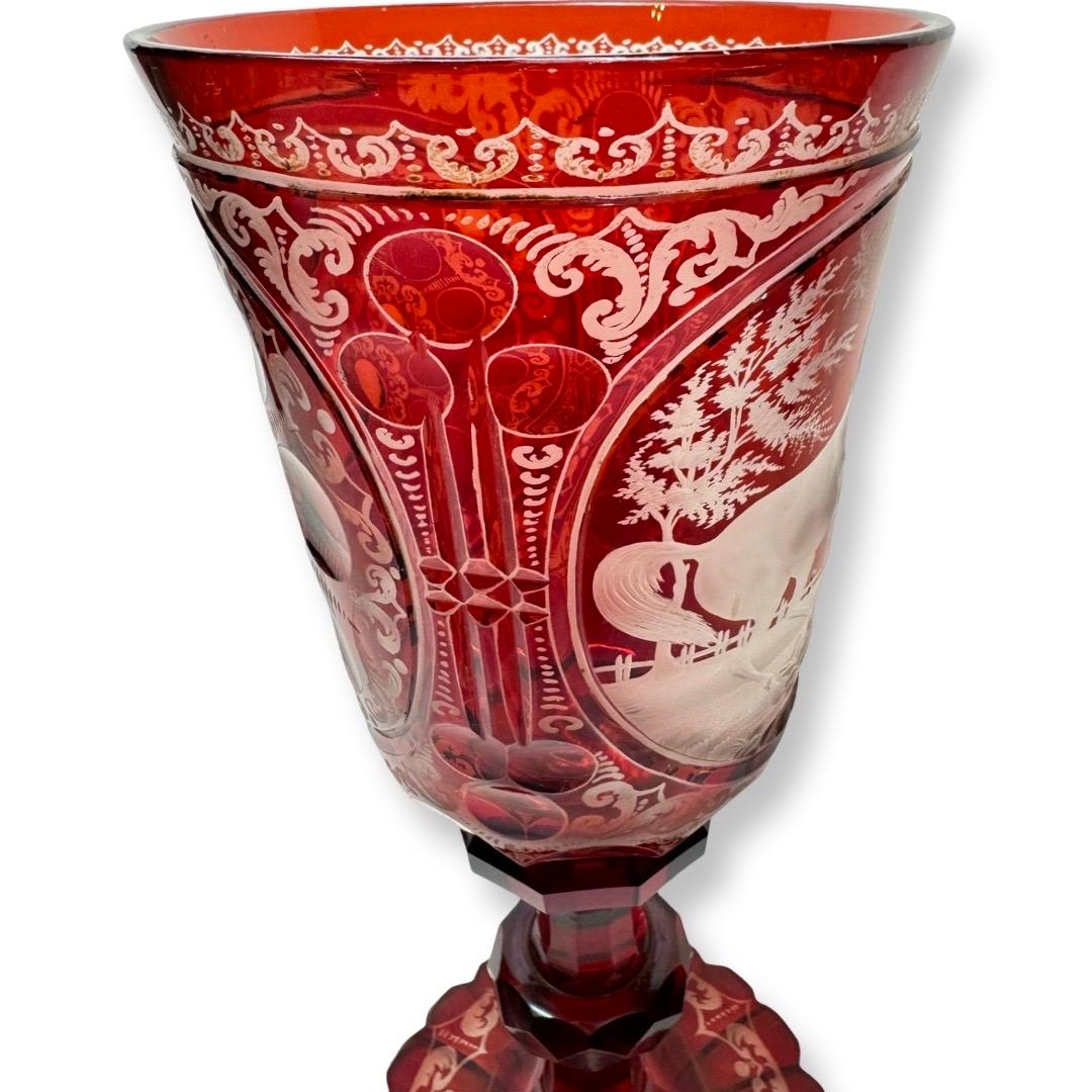 Bohemian Ruby-Stained Goblet with Engraved Horses, Karl Pfohl, 1850-1860 For Sale 3