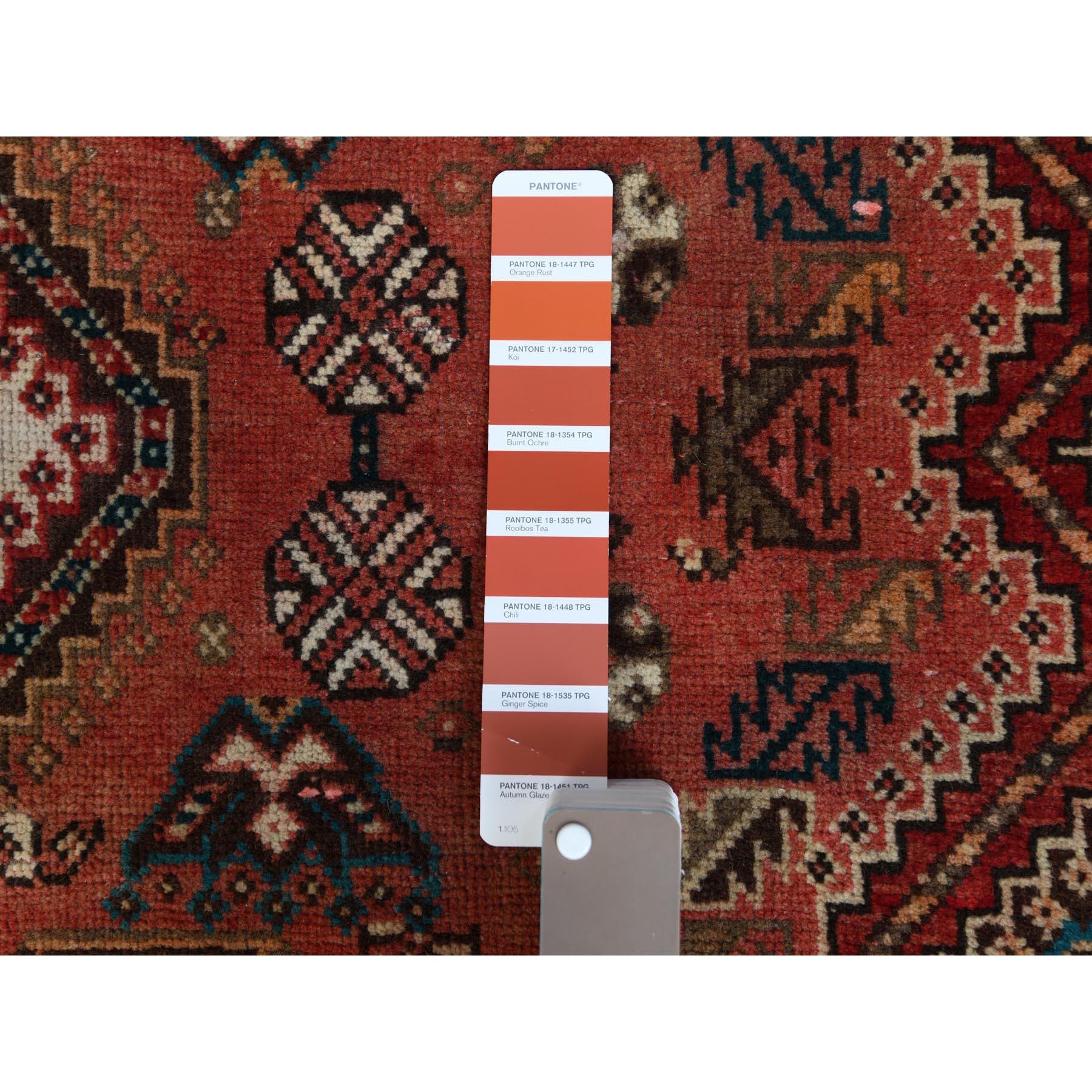 Hand-Knotted Bohemian Rust Red Persian Qashqai Vintage Worn Down Wool Handmade Rug