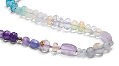 Pink Sapphire and Moonstone with Fire Opal Beaded Yellow Gold Necklace