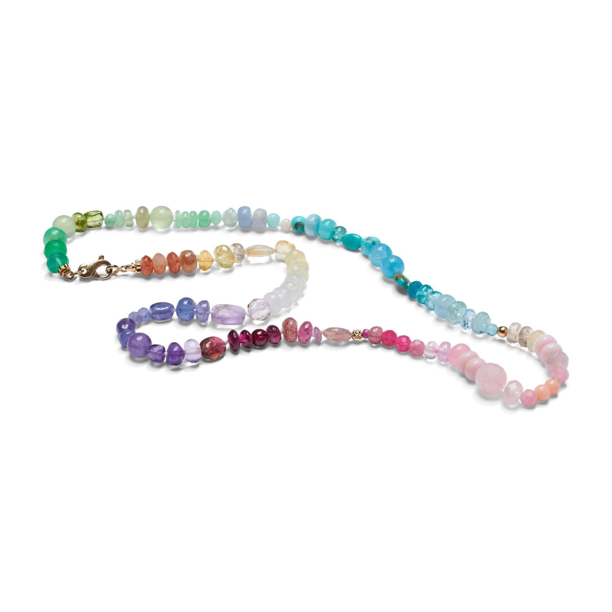 Pink Sapphire and Turquoise Beaded Necklace with Ethiopian Opal in 14K In New Condition In GOES, NL