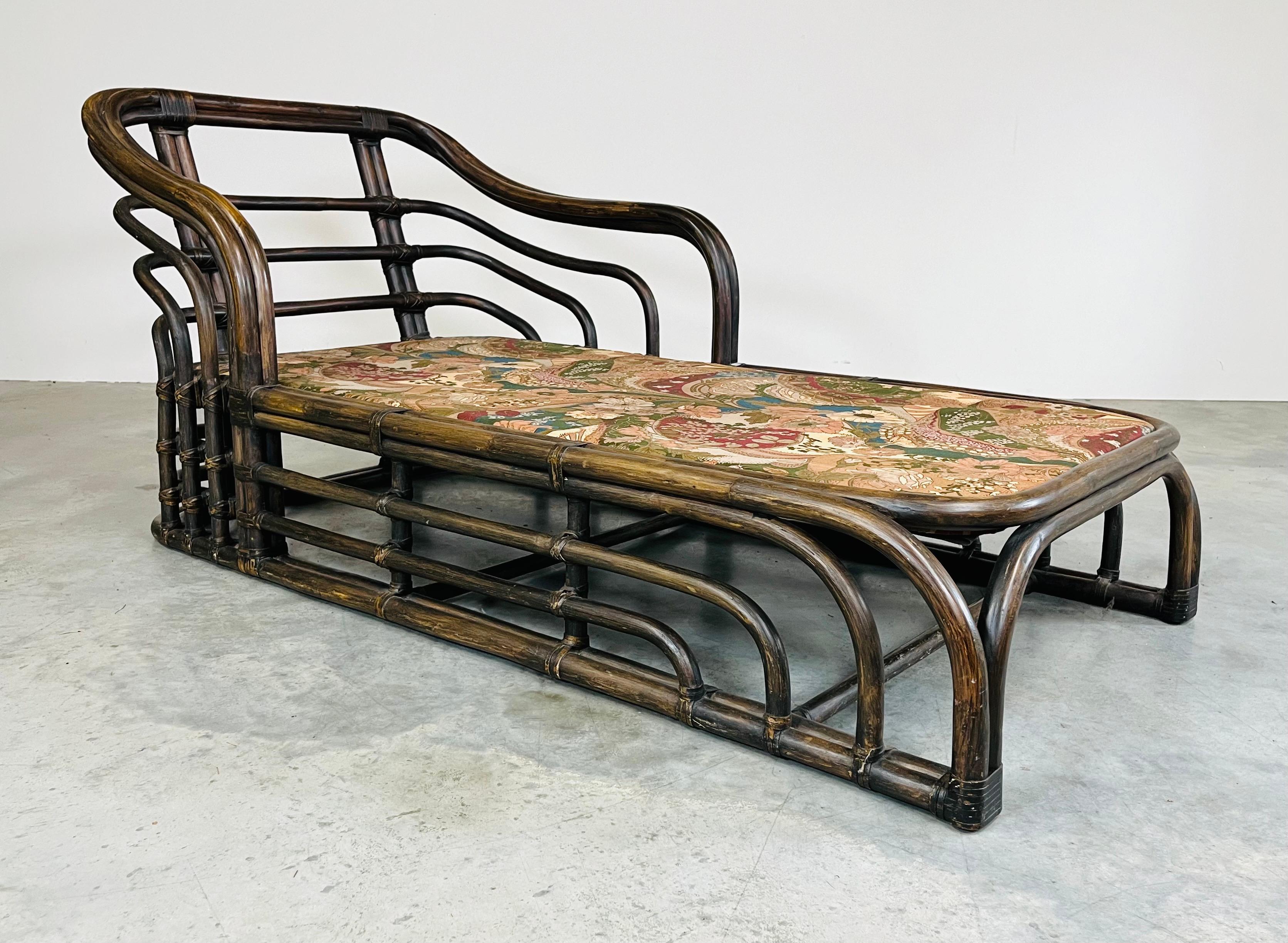 Bohemian Ficks Reed Style Sculptural Bamboo Chaise Lounge Chair Circa 1960 For Sale 5