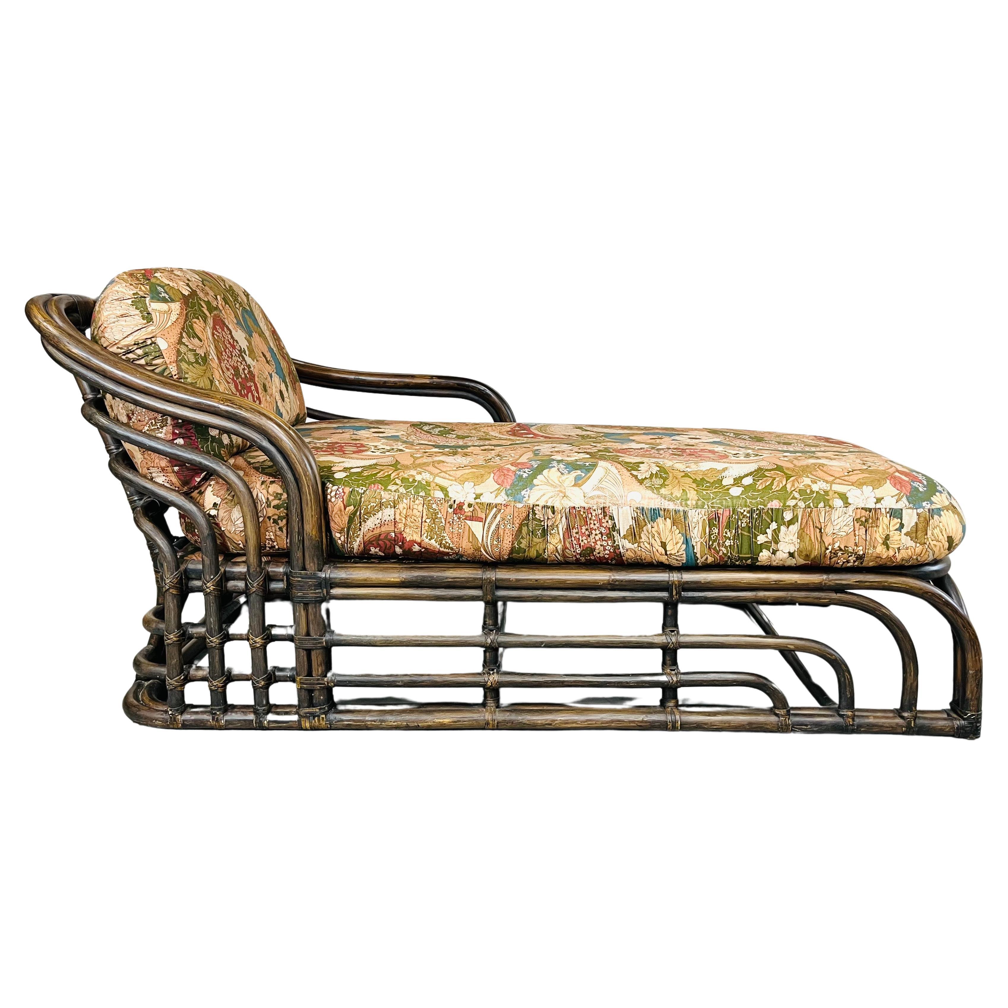 Bohemian Ficks Reed Style Sculptural Bamboo Chaise Lounge Chair Circa 1960