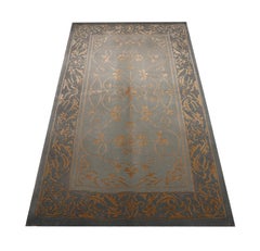 Blue Silk Rug Handwoven Grey Gold Carpet Area Rug 90 x 150 cm