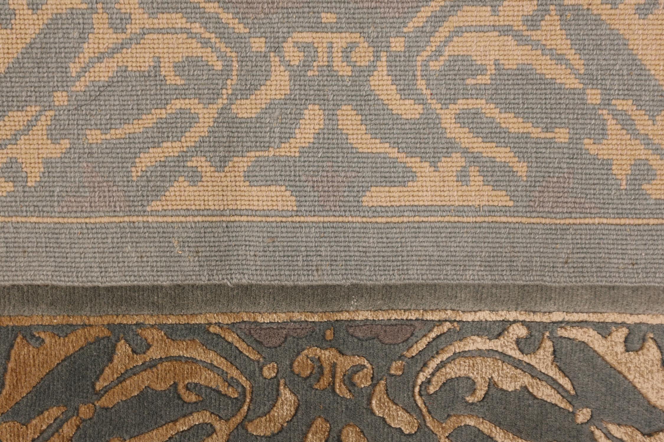 Bohemian Blue Silk Rug Handwoven Grey Gold Carpet Area Rug 90 x 150 cm  For Sale