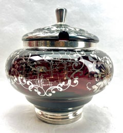 Bohemian Silver Edging Hand-Crafted Glass Punch Bowl with Lid