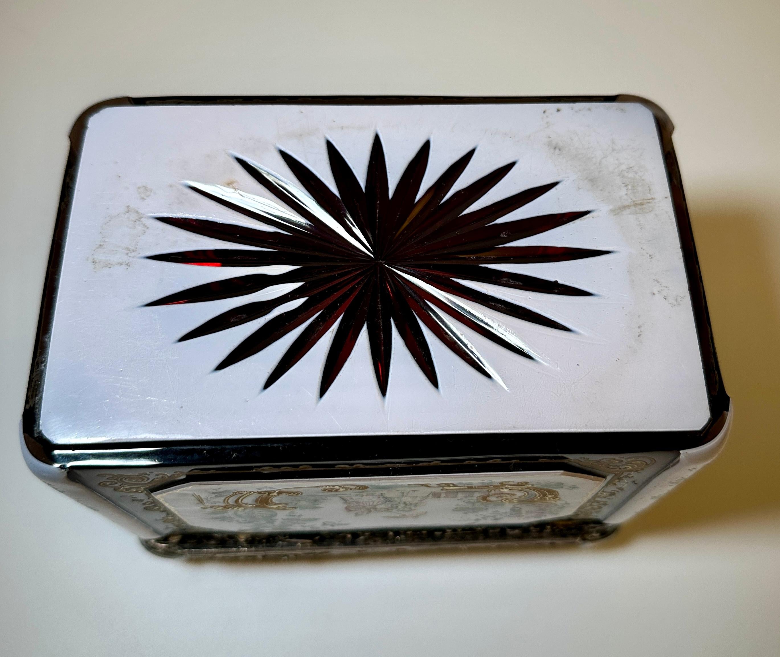 Mid-19th Century Bohemian Silver-Mounted Overlay and Enameled Box, Dated 1852 For Sale