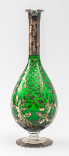 Bohemian Silver Overlay Green Glass Ewer