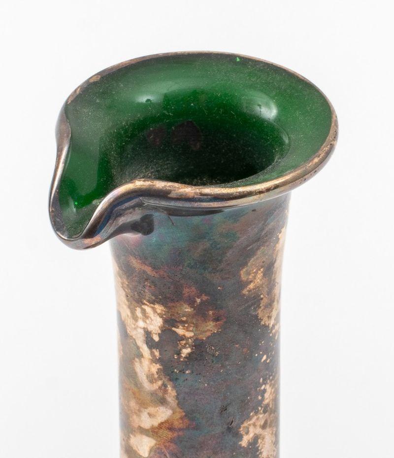 Bohemian Silver Overlay Green Glass Ewer For Sale 3