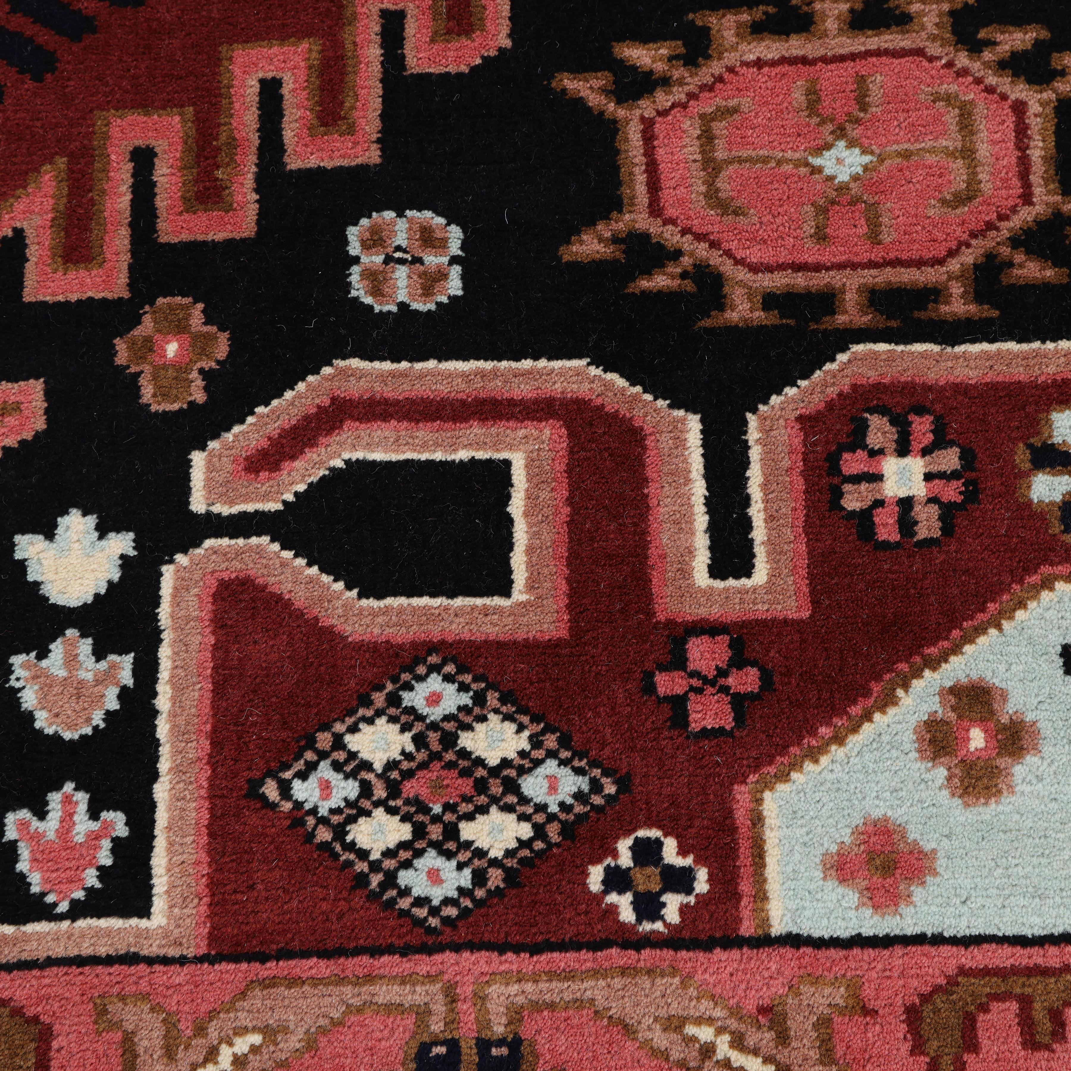 Indien Tapis Bohème Sud-Ouest Noir Hand Made 9' 0