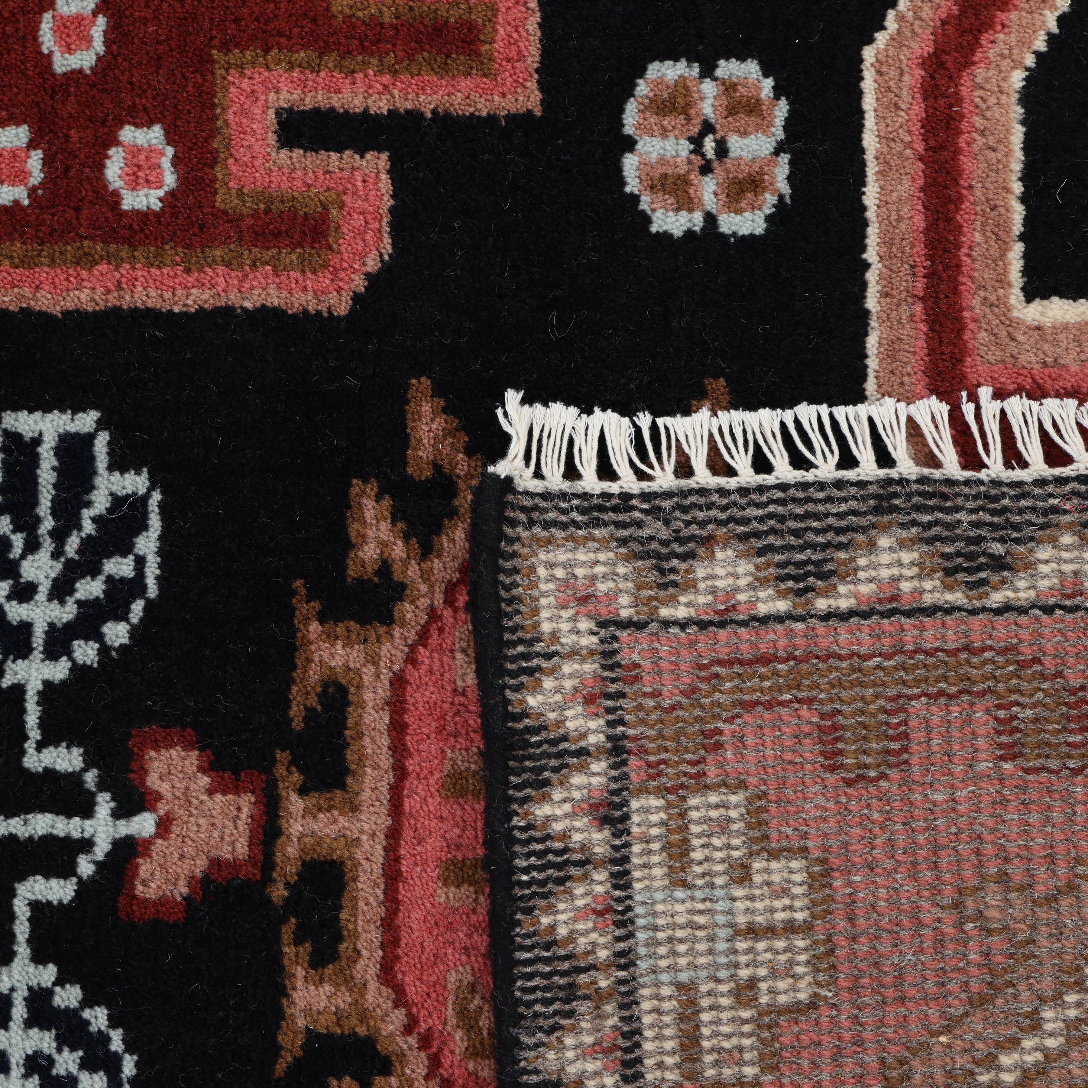 XXIe siècle et contemporain Tapis Bohème Sud-Ouest Noir Hand Made 9' 0