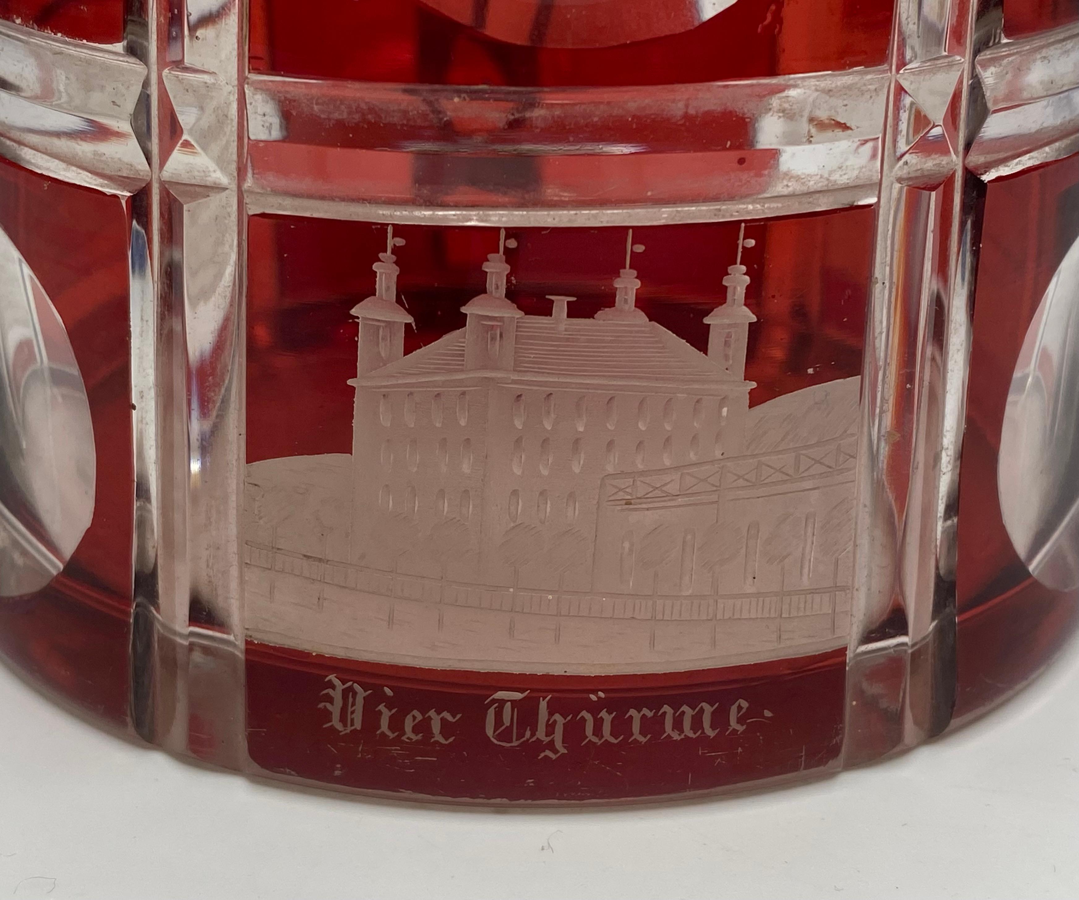 Bohemian Spa glass tankard, silver mounts, d. 1860. 2