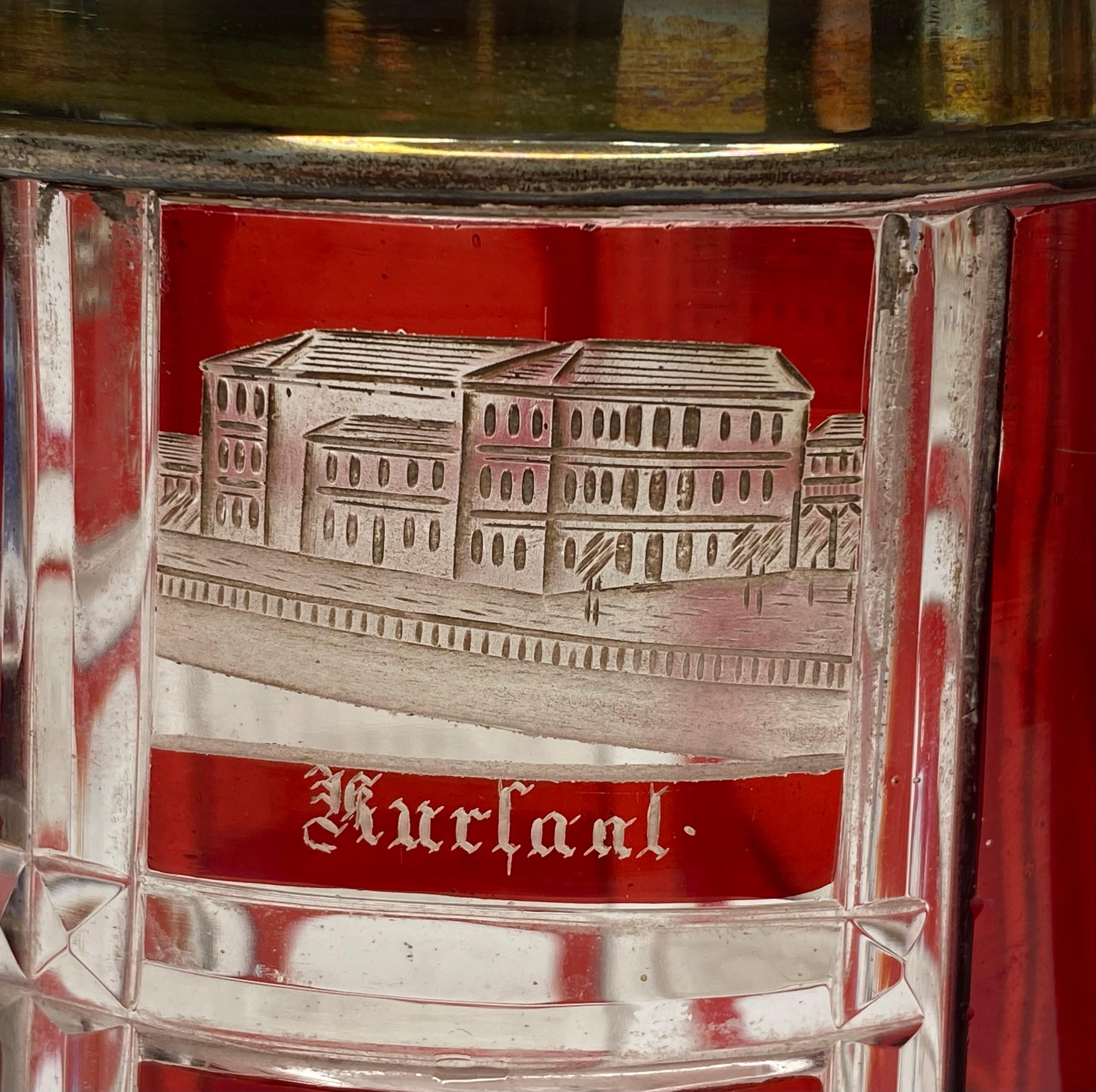 Bohemian Spa glass tankard, silver mounts, d. 1860. 3