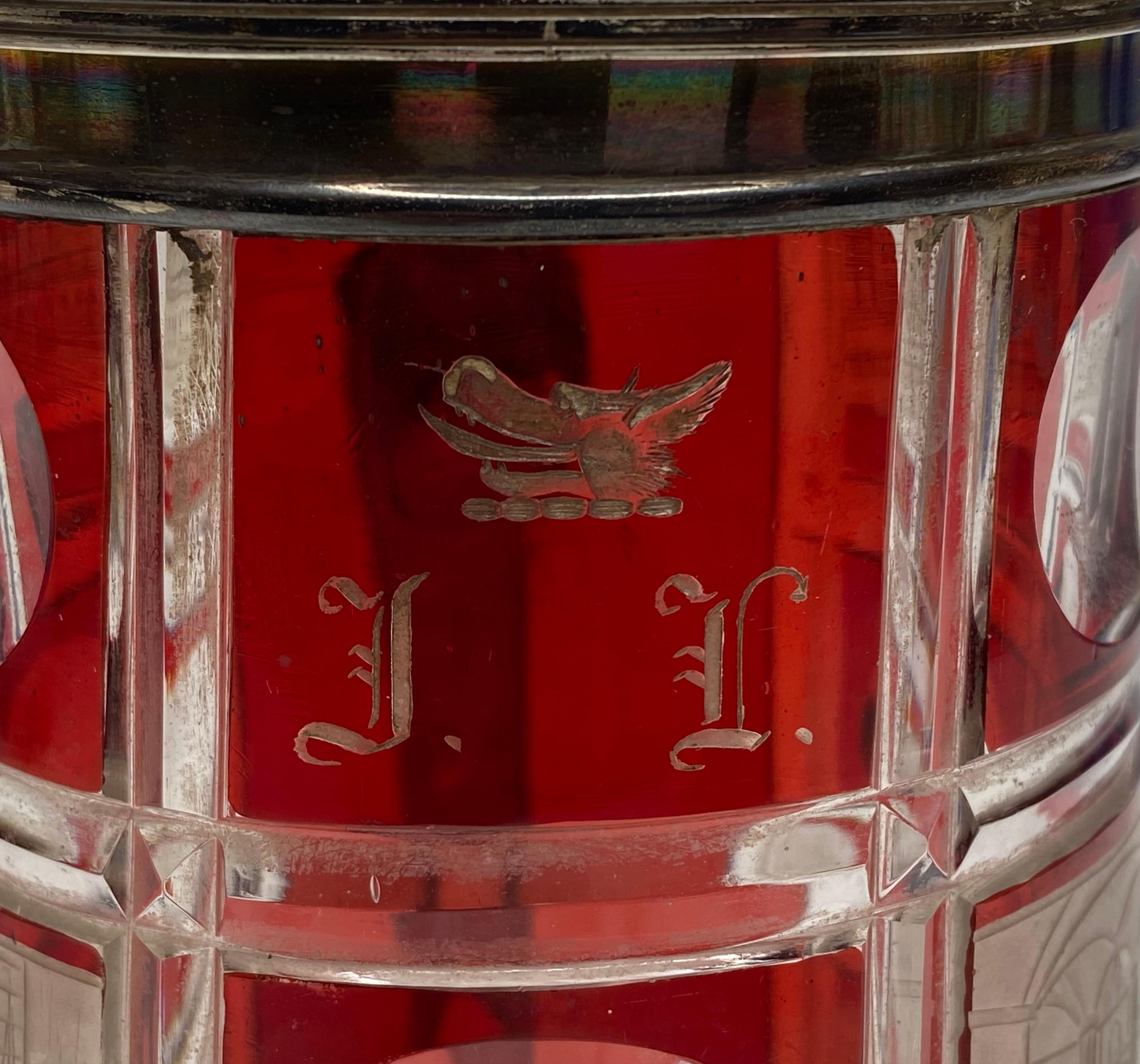 Bohemian Spa glass tankard, silver mounts, d. 1860. 6