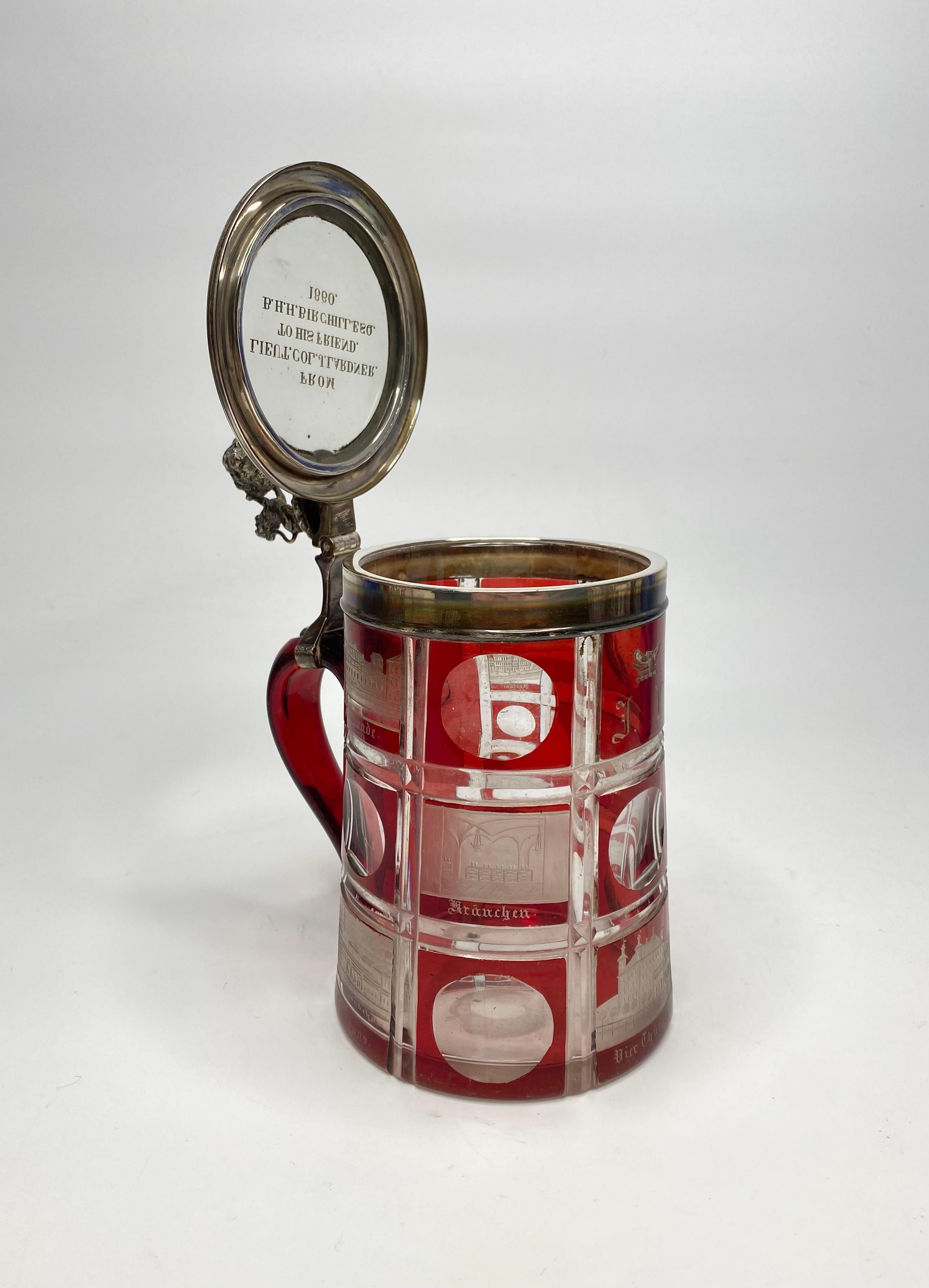 Bohemian Spa glass tankard, silver mounts, d. 1860. 8
