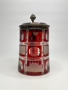 Bohemian Spa glass tankard, silver mounts, d. 1860.
