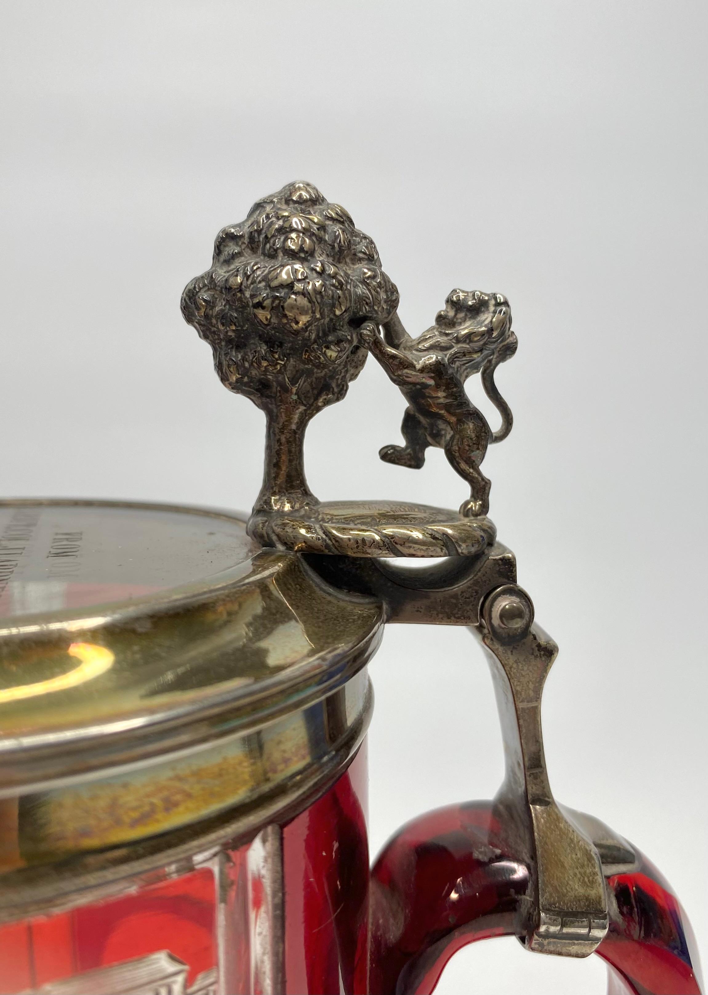 Bohemian Spa glass tankard, silver mounts, d. 1860. In Good Condition In Gargrave, North Yorkshire