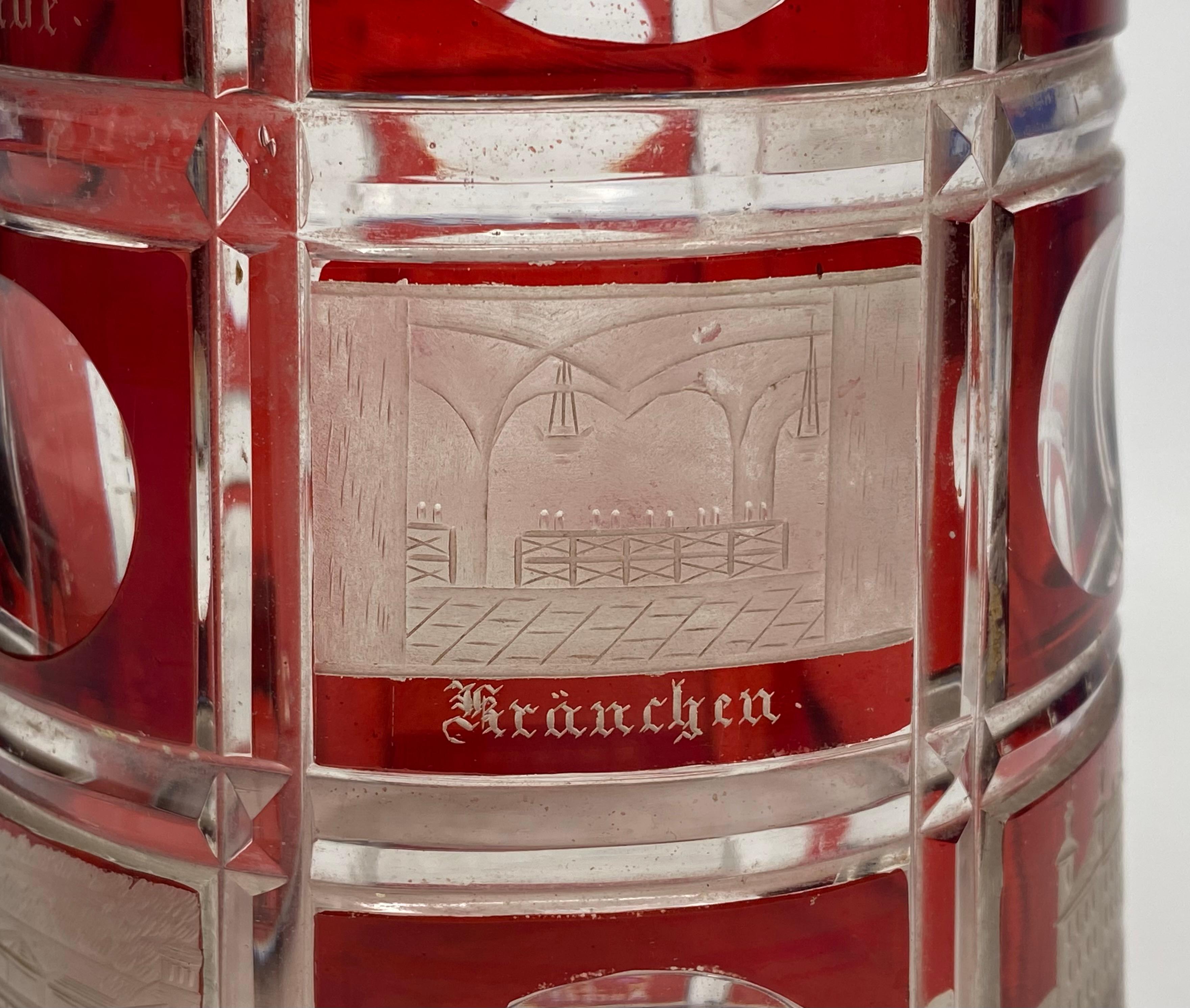 Glass Bohemian Spa glass tankard, silver mounts, d. 1860.