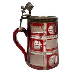 Bohemian Spa glass tankard, silver mounts, d. 1860.