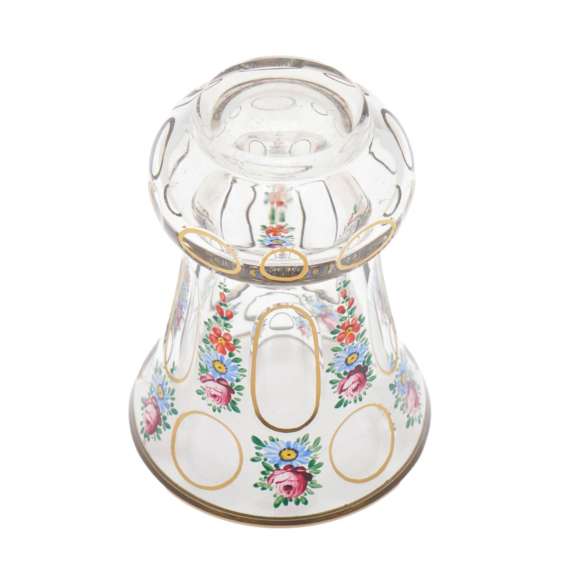 Bohemian spa glass tumbler with hand painted enamel overlay, c. 1825-45 In Good Condition In Kenilworth, IL