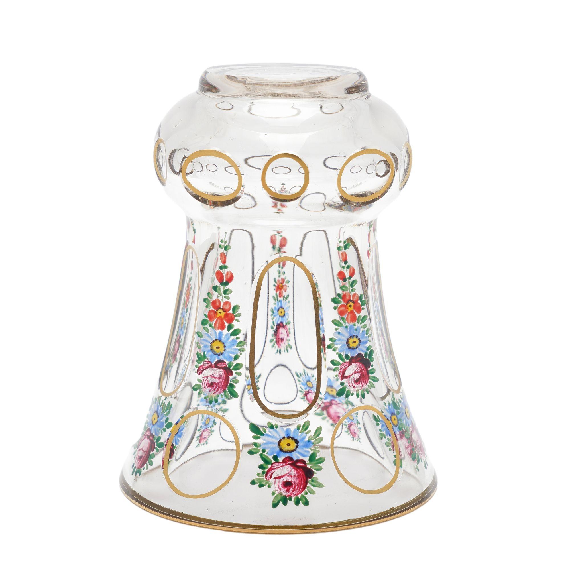 19th Century Bohemian spa glass tumbler with hand painted enamel overlay, c. 1825-45