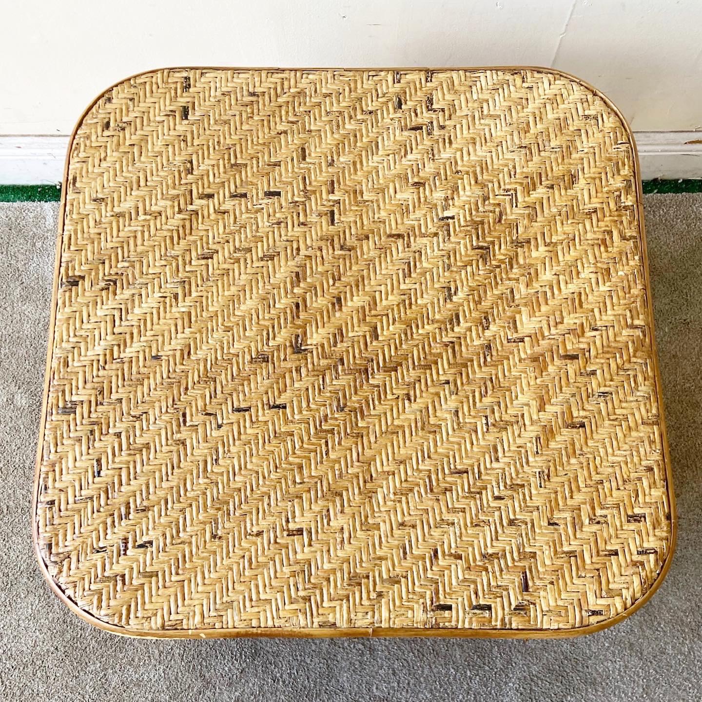 Bohemian Square Wicker Wrapped Coffee Table In Good Condition In Delray Beach, FL