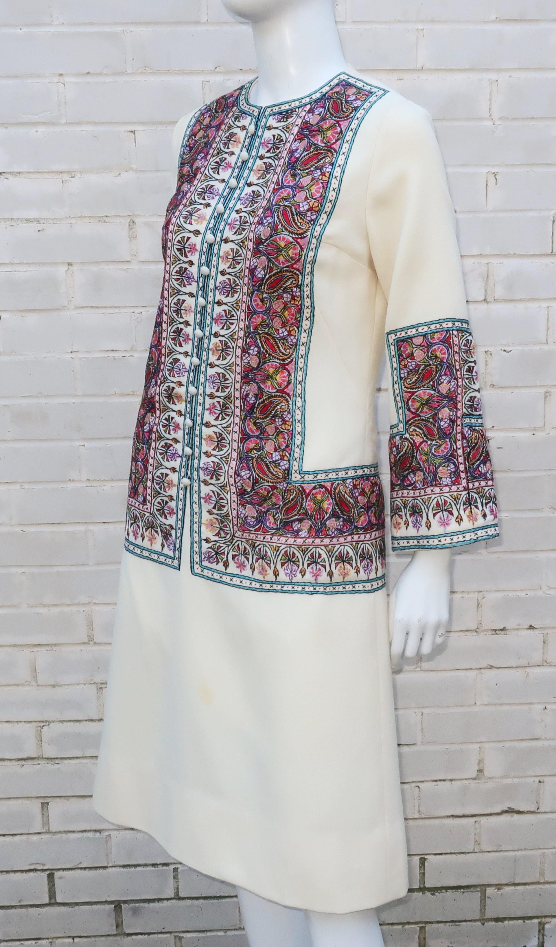 Bohemian Style Embroidered Wool Dress, 1960's 2