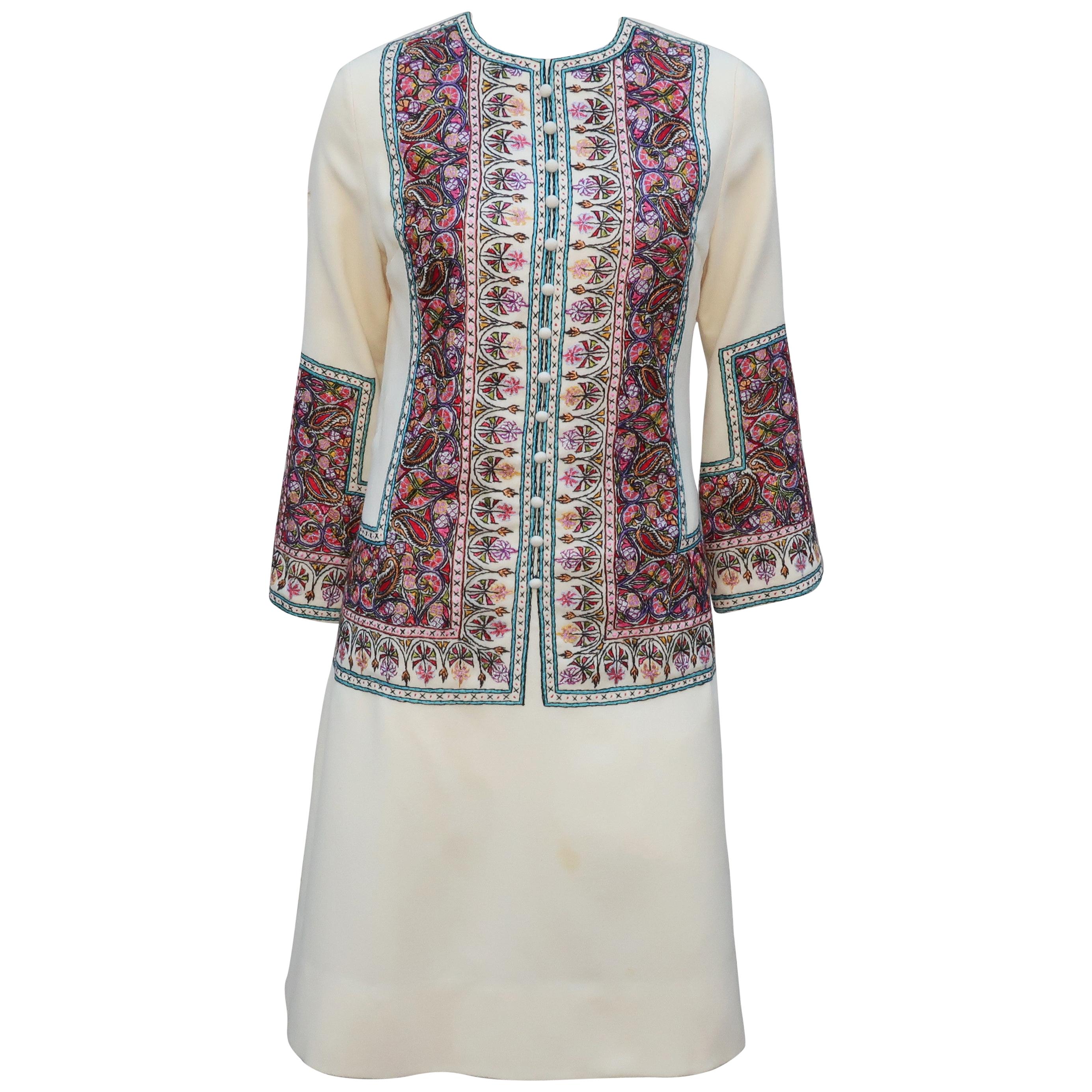 Bohemian Style Embroidered Wool Dress, 1960's