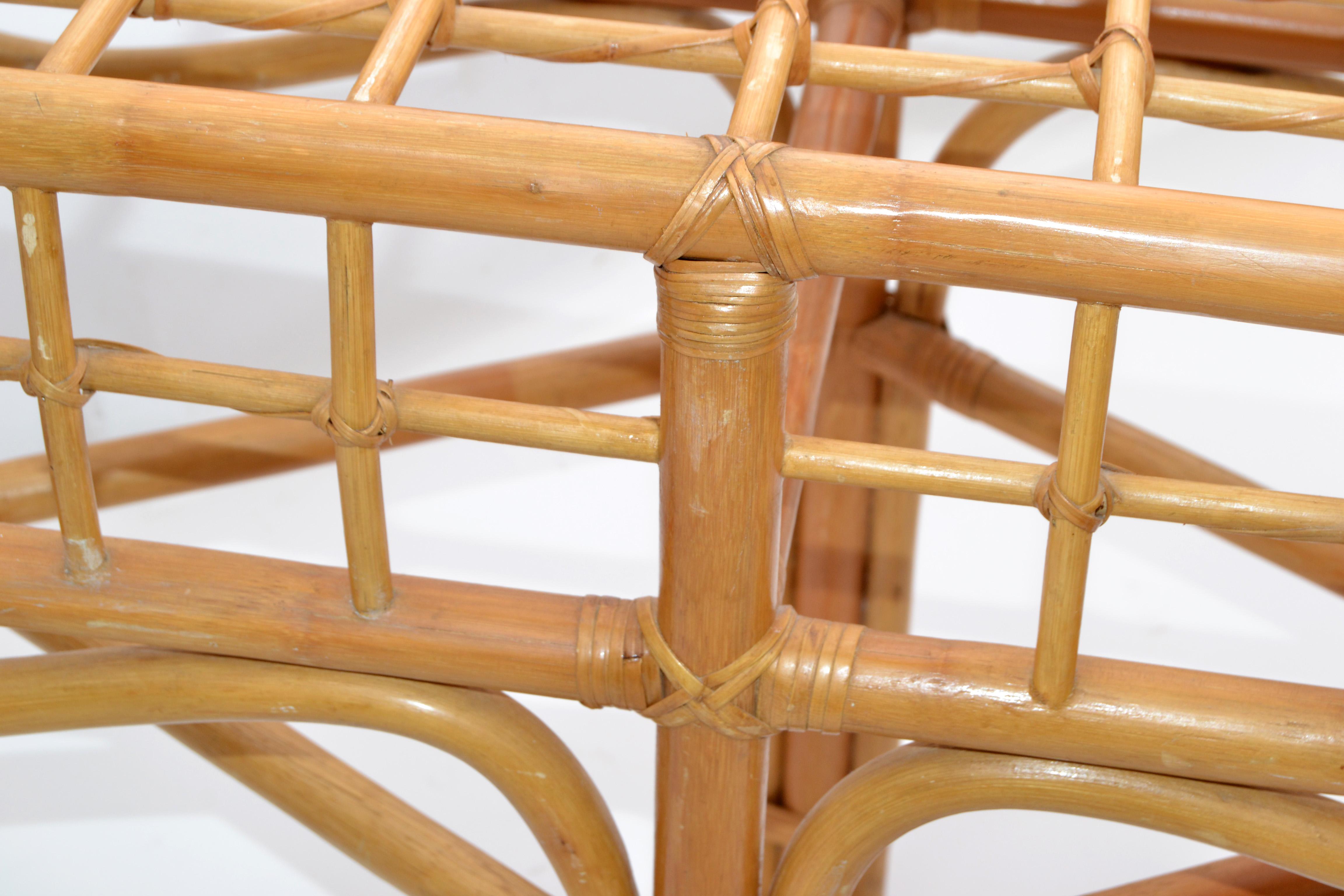 Bohemian Style Handcrafted Bent Bamboo and Rattan Console Table with Glass Top In Good Condition For Sale In Miami, FL