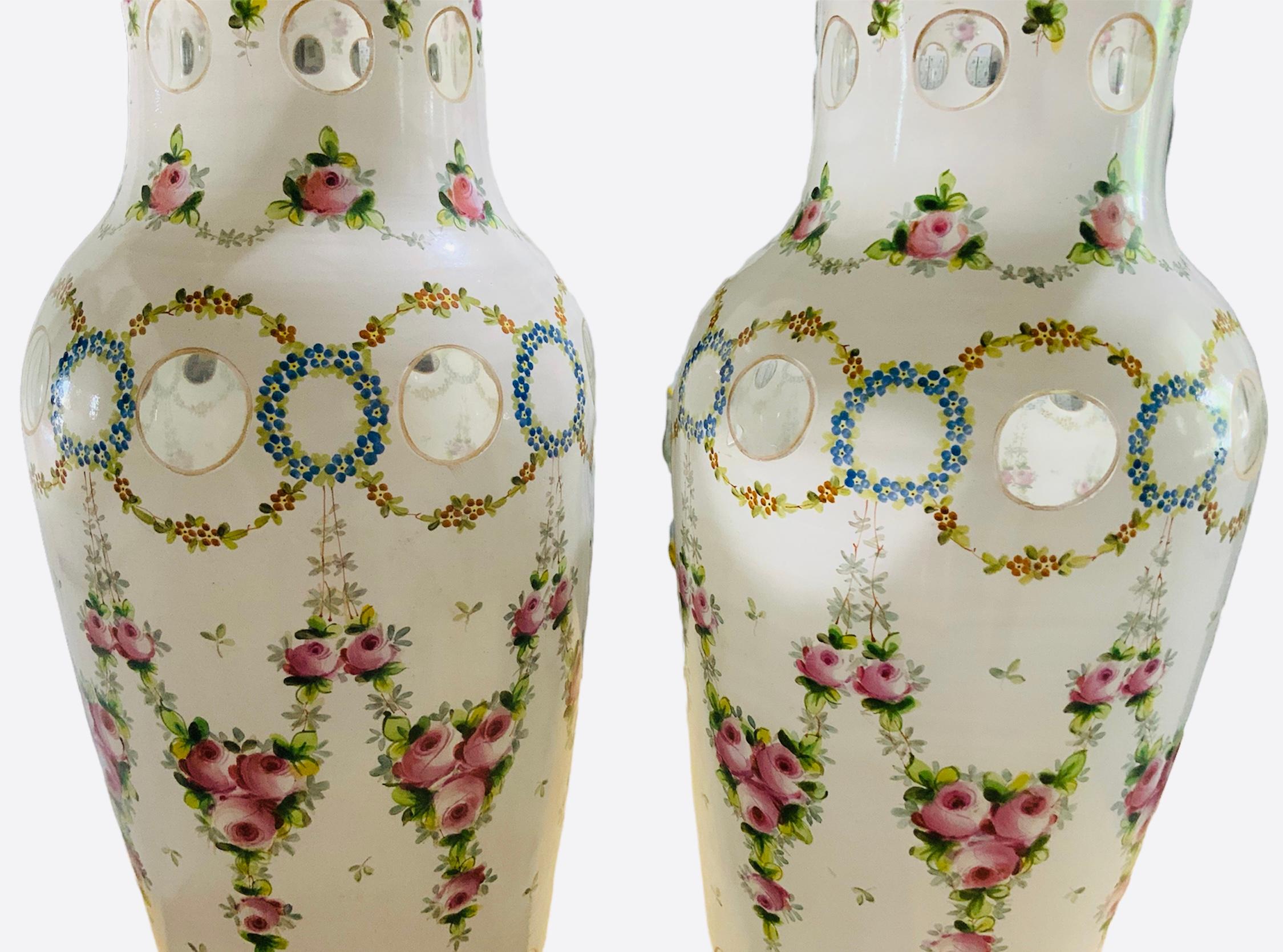 Unknown Bohemian Style Pair Of Opaline Crystal Vases For Sale