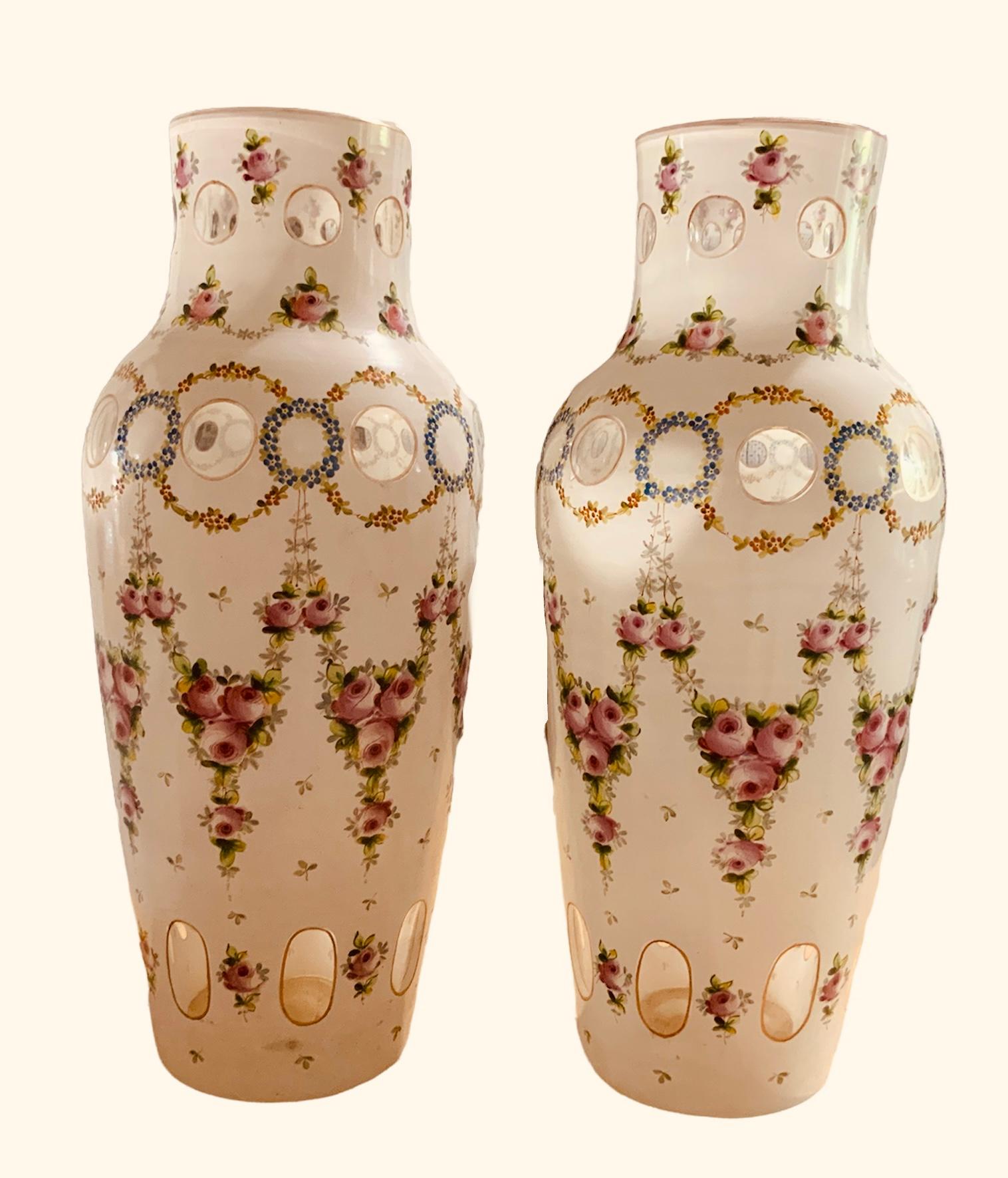 Bohemian Style Pair Of Opaline Crystal Vases For Sale 2