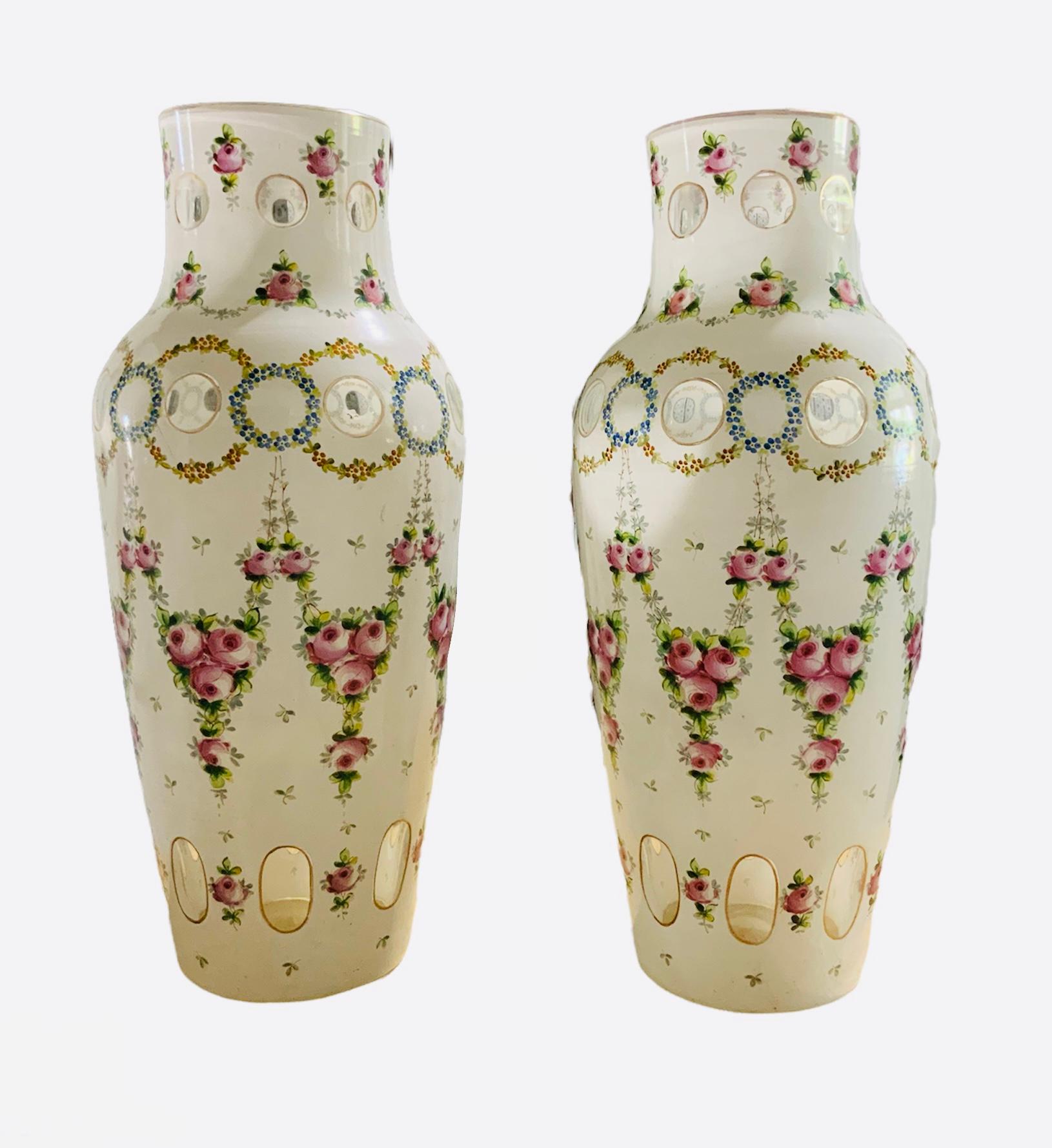 Bohemian Style Pair Of Opaline Crystal Vases For Sale 3