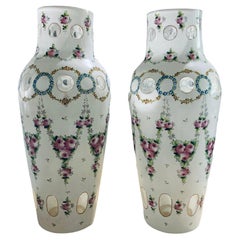 Antique Bohemian Style Pair Of Opaline Crystal Vases