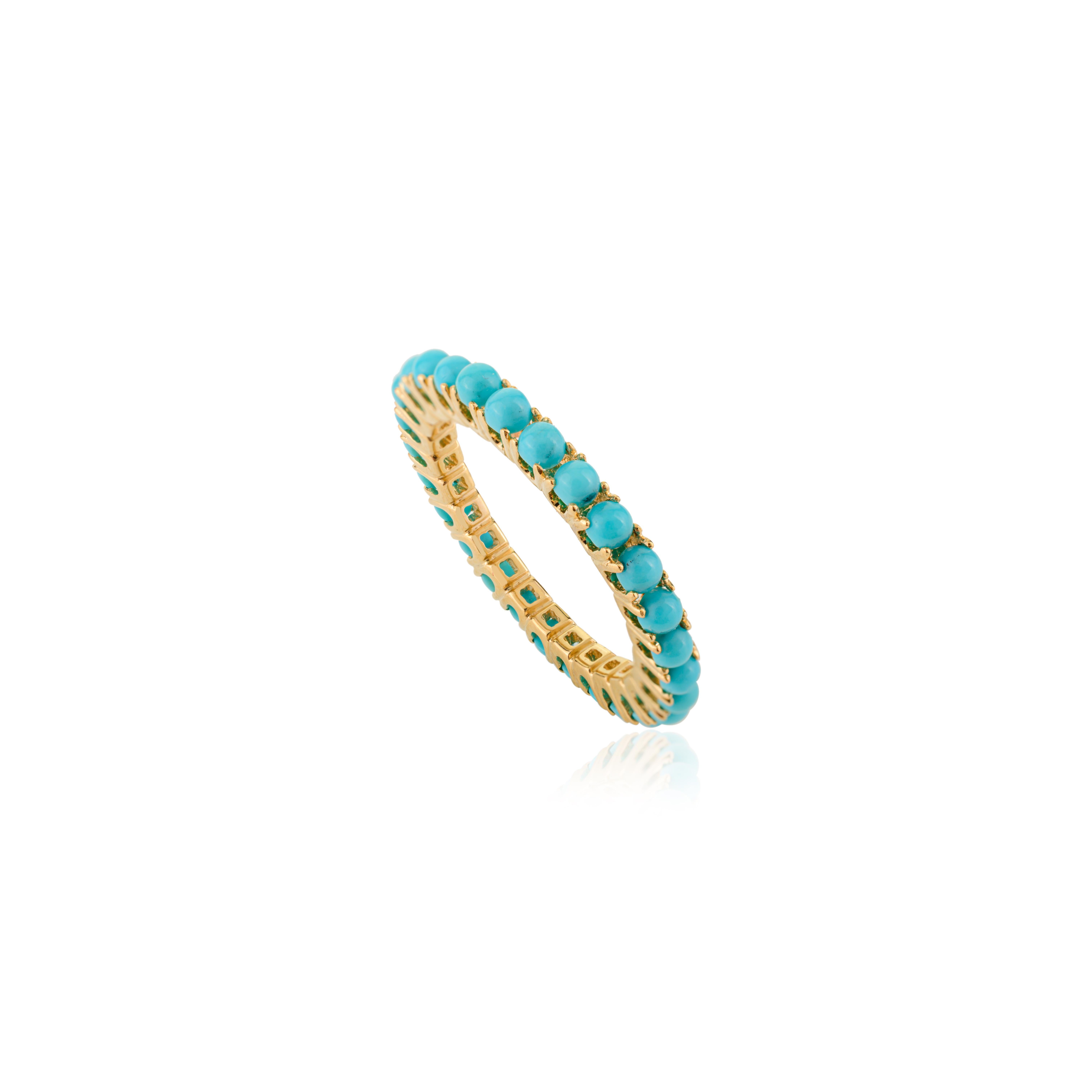 For Sale:  Bohemian Style Turquoise Eternity Band Ring in 14k Yellow Gold Gift For Her 3