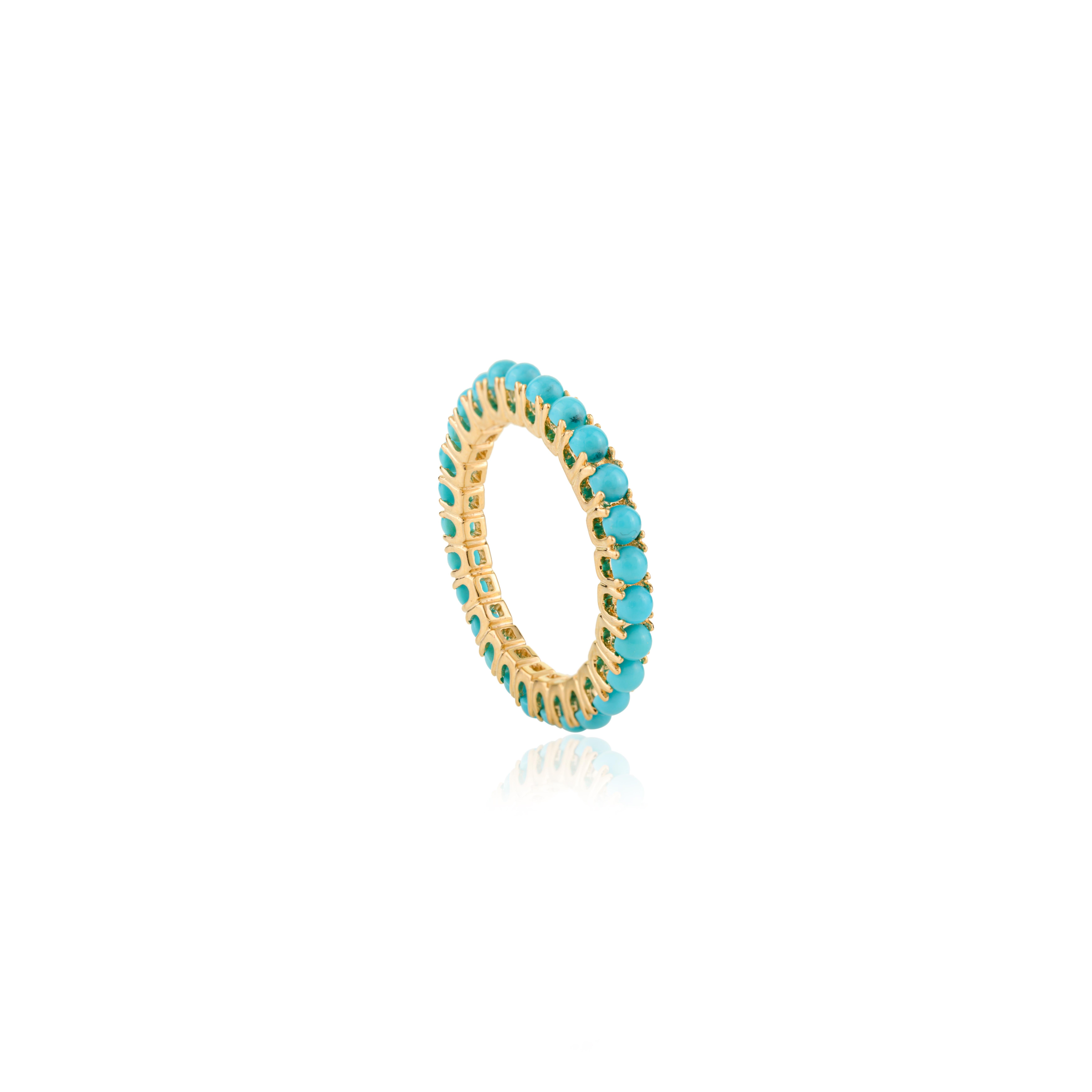 For Sale:  Bohemian Style Turquoise Eternity Band Ring in 14k Yellow Gold Gift For Her 9