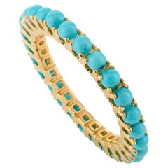 Bohemian Style Turquoise Eternity Band Ring in 14k Yellow Gold Gift For Her