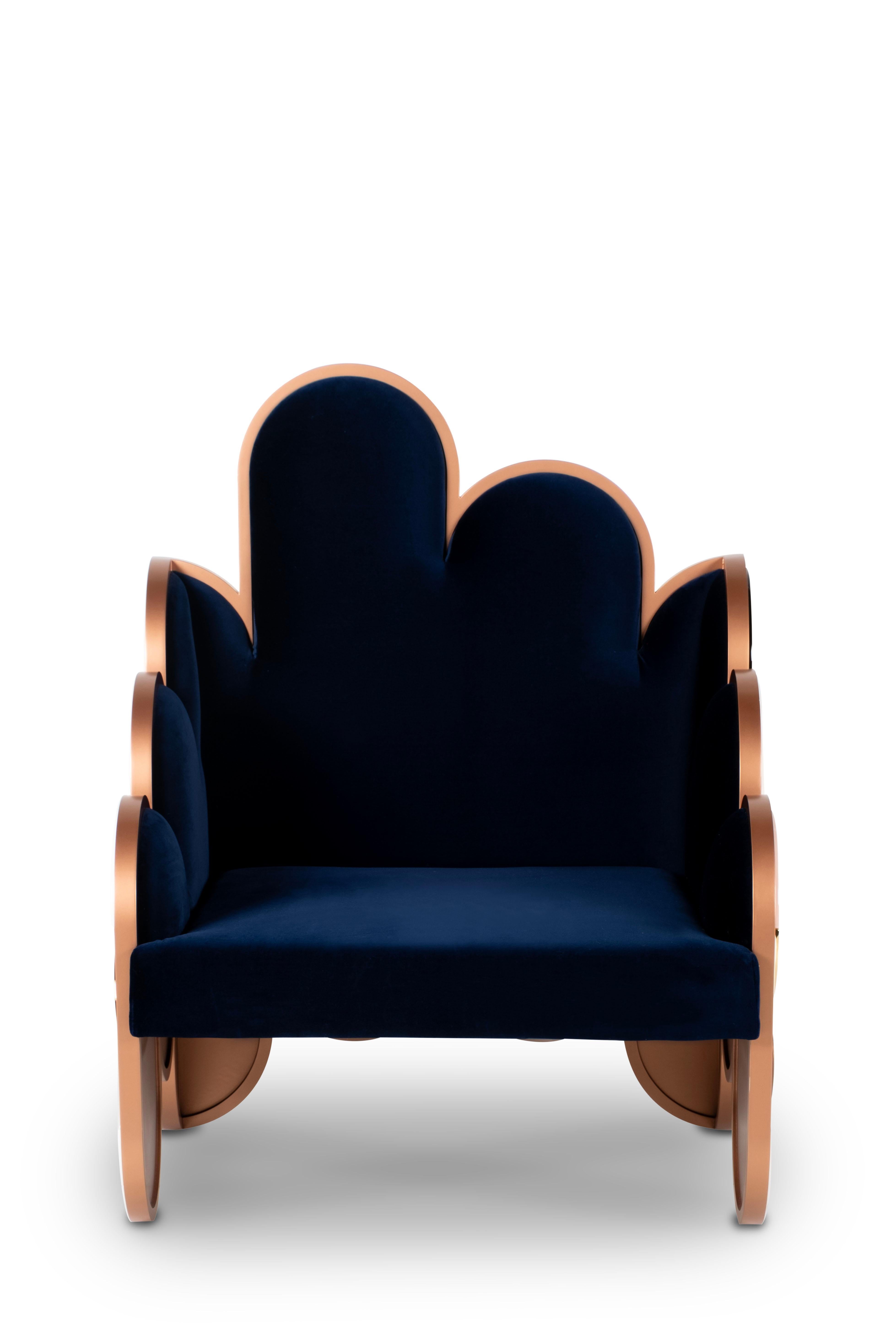 Moderne Fauteuil bohème Sweet Dreams en velours bleu marine fabriqué à la main au Portugal par Lusitanus Home en vente