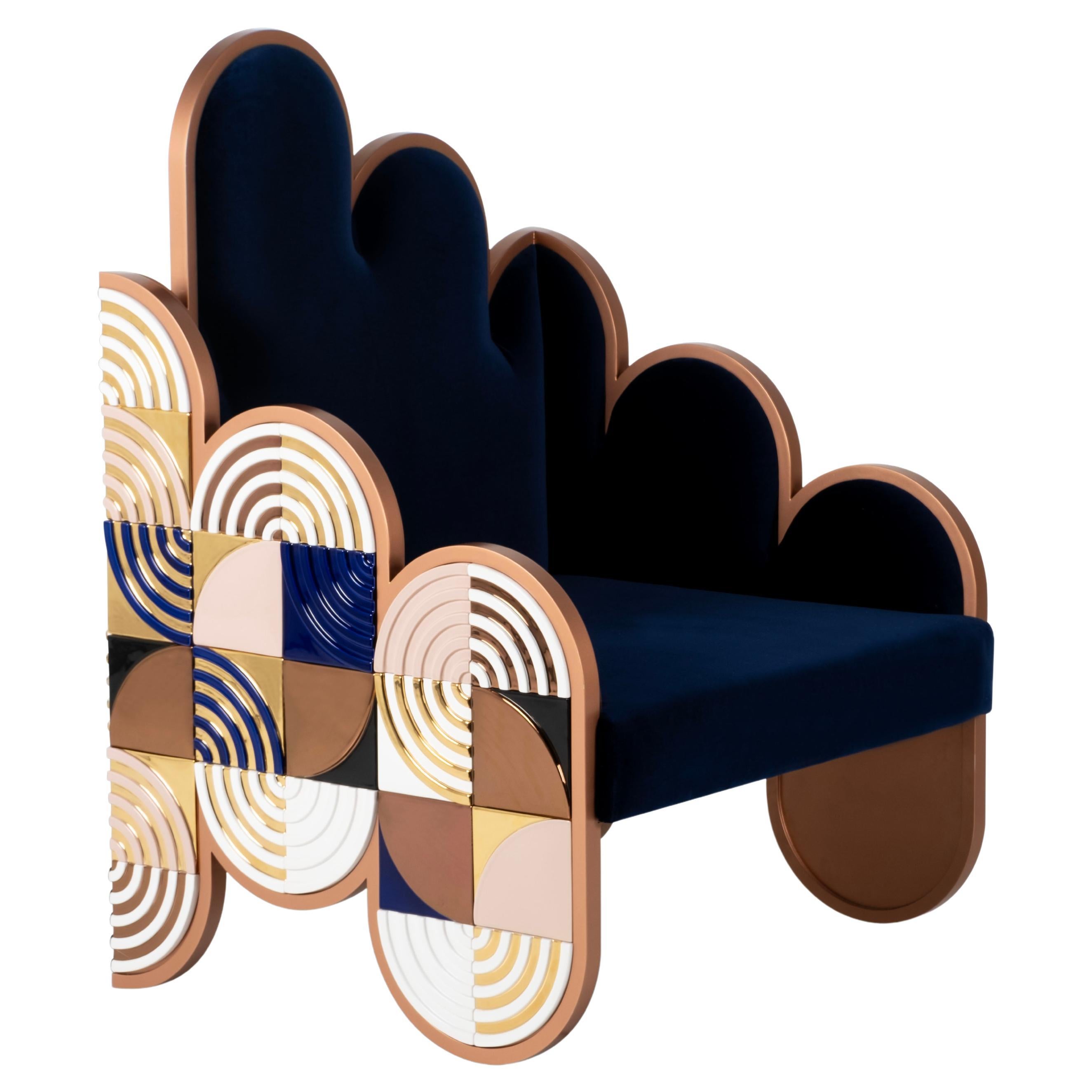 Fauteuil bohème Sweet Dreams en velours bleu marine fabriqué à la main au Portugal par Lusitanus Home en vente