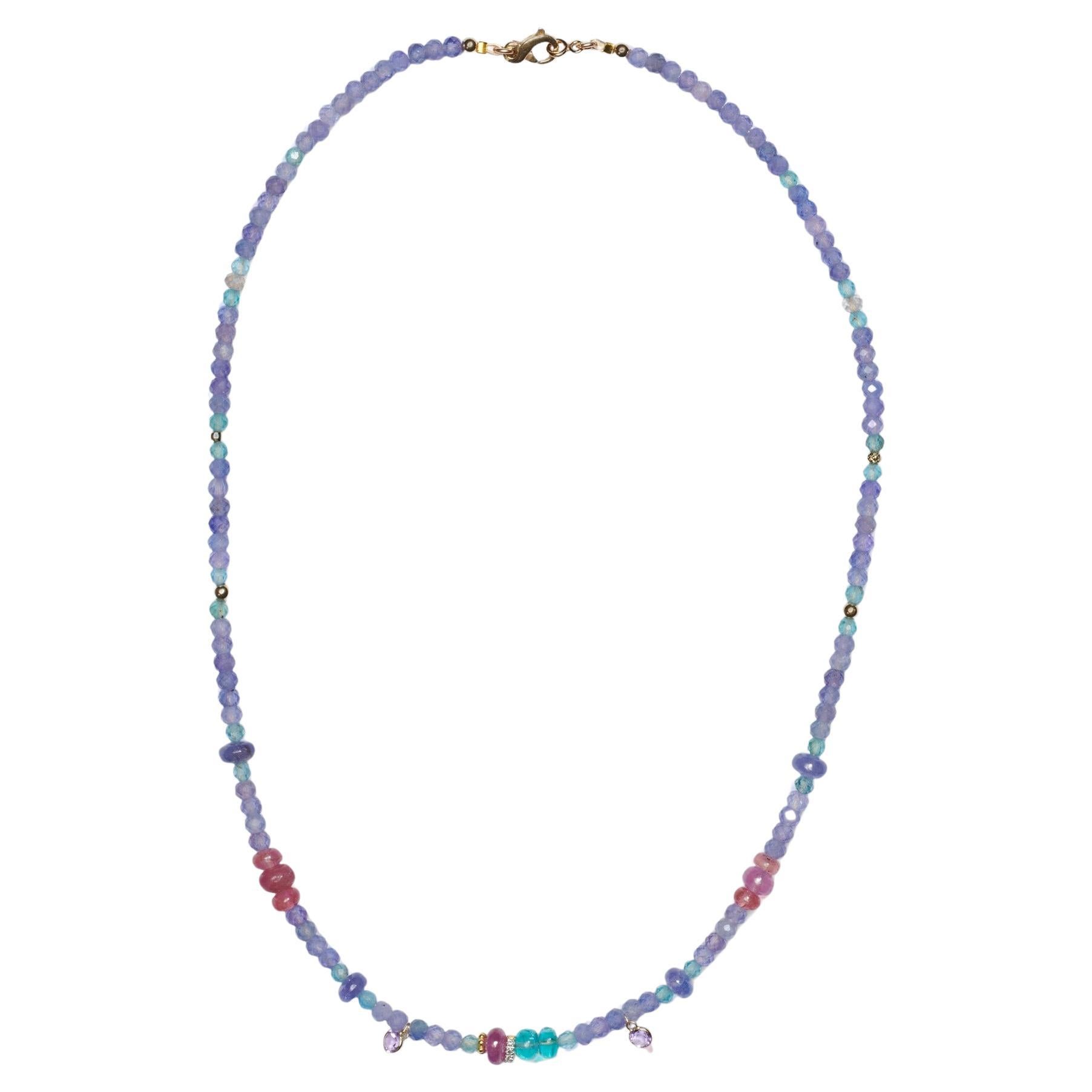 Bohemian Tanzanite Necklace with Diamonds and Sapphires For Sale