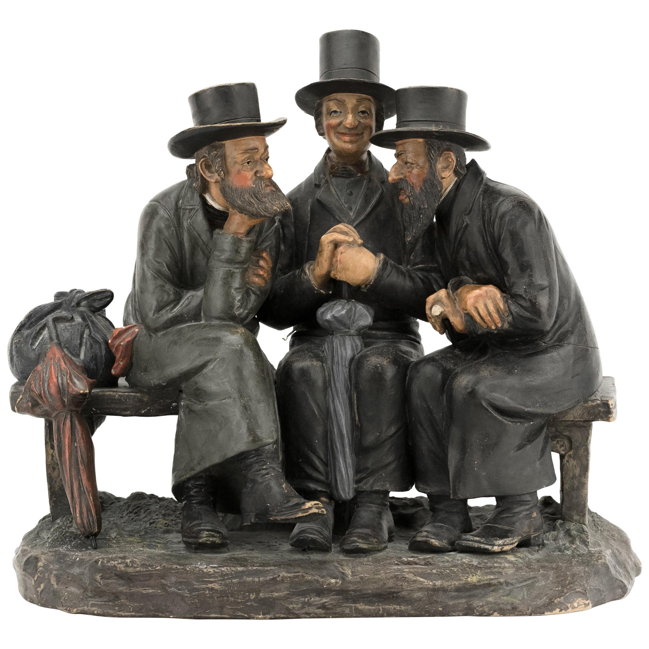 Early 20th Century Bohemian Terracotta Figure Group of Three Jews For Sale