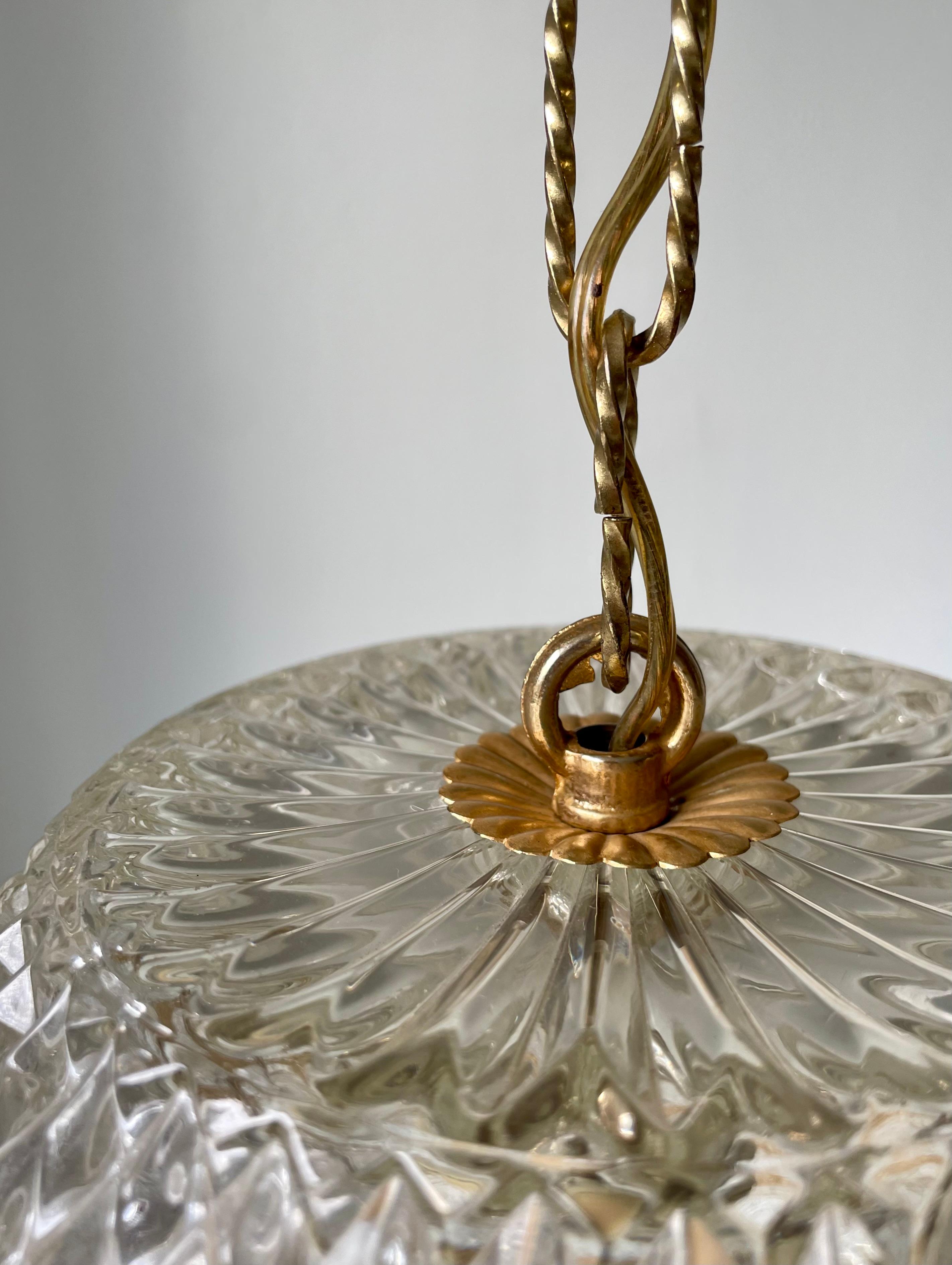 Bohemian Textured Art Glass Gilt Metal Globe Pendant, 1930s For Sale 4