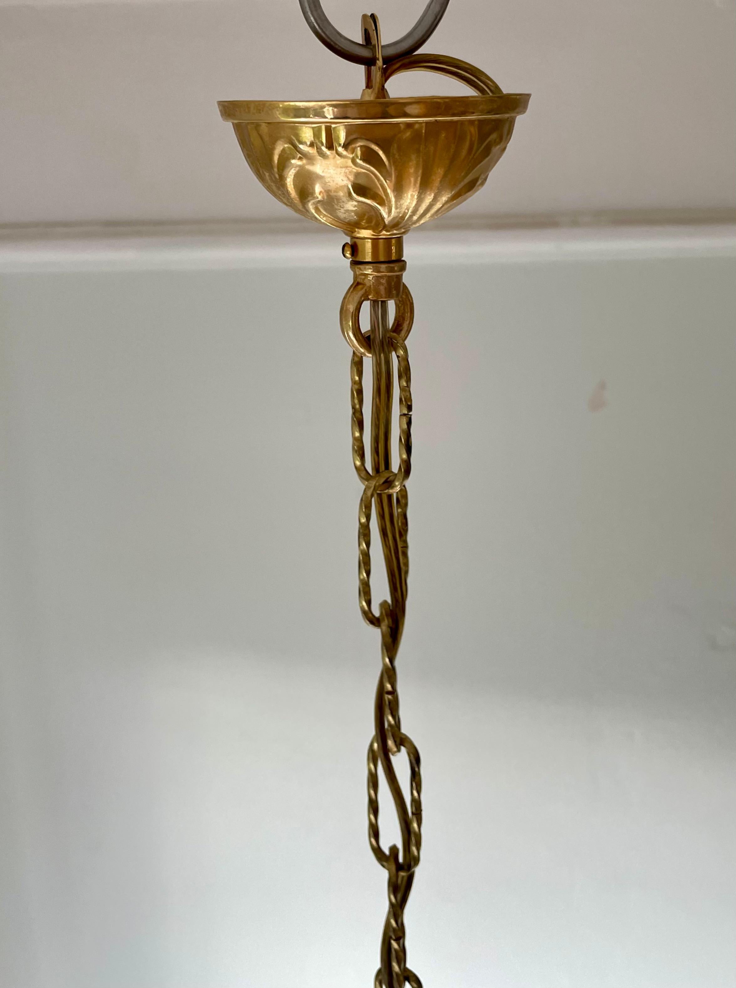 Bohemian Textured Art Glass Gilt Metal Globe Pendant, 1930s For Sale 5